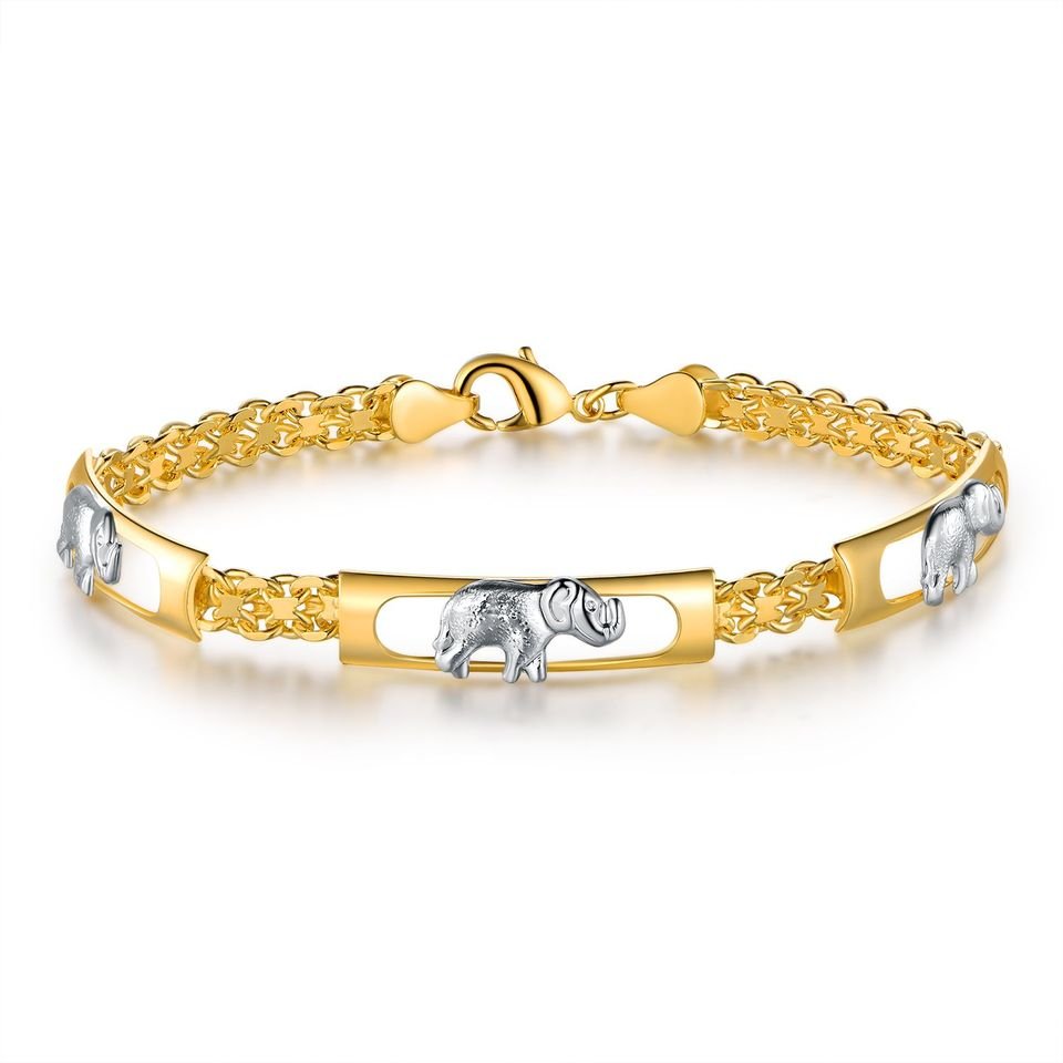 18K Gold Plated Lucky 2-Tone Elephant Parade Bracelet