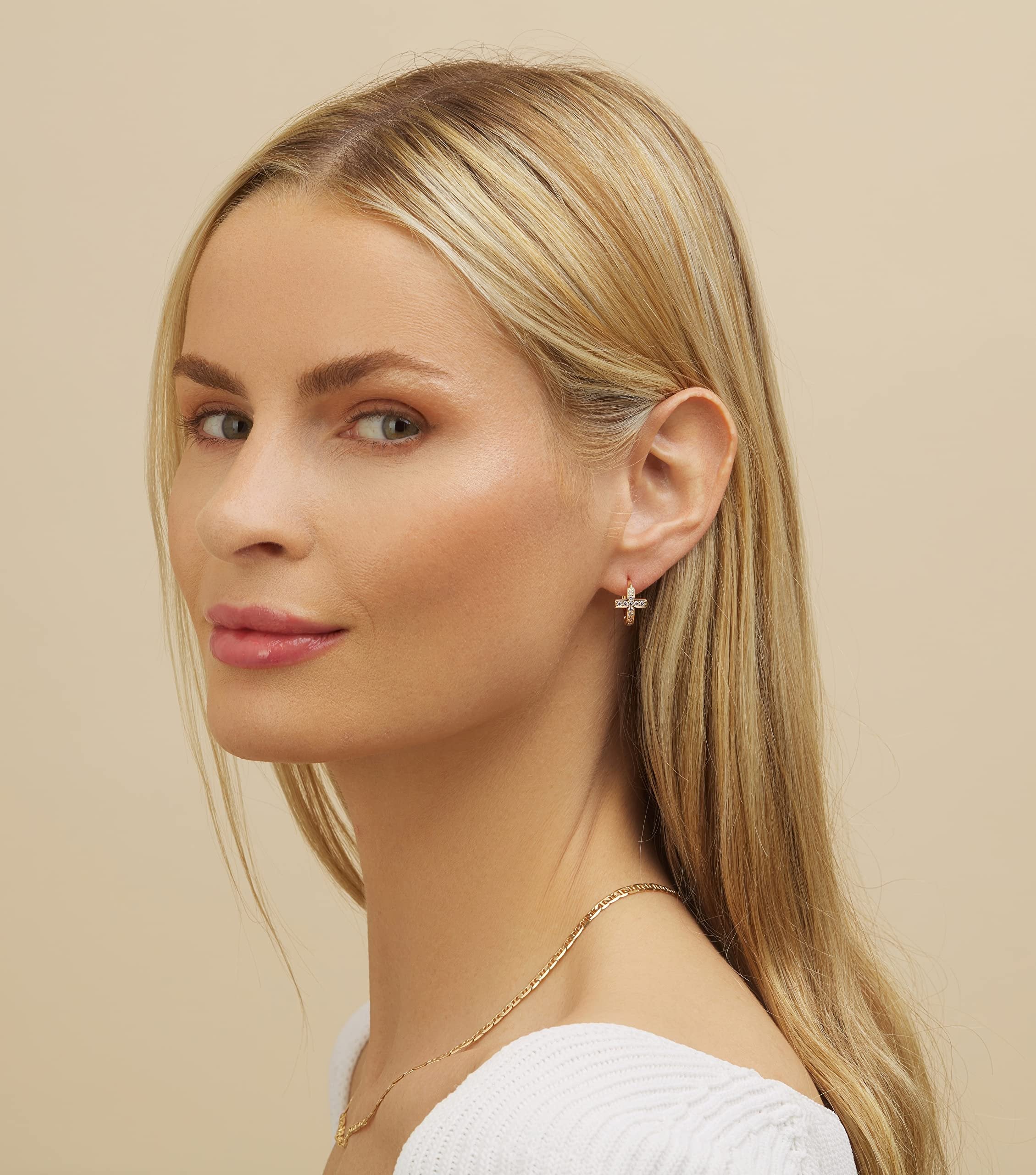 18K Gold Plated Cross Huggie Earrings