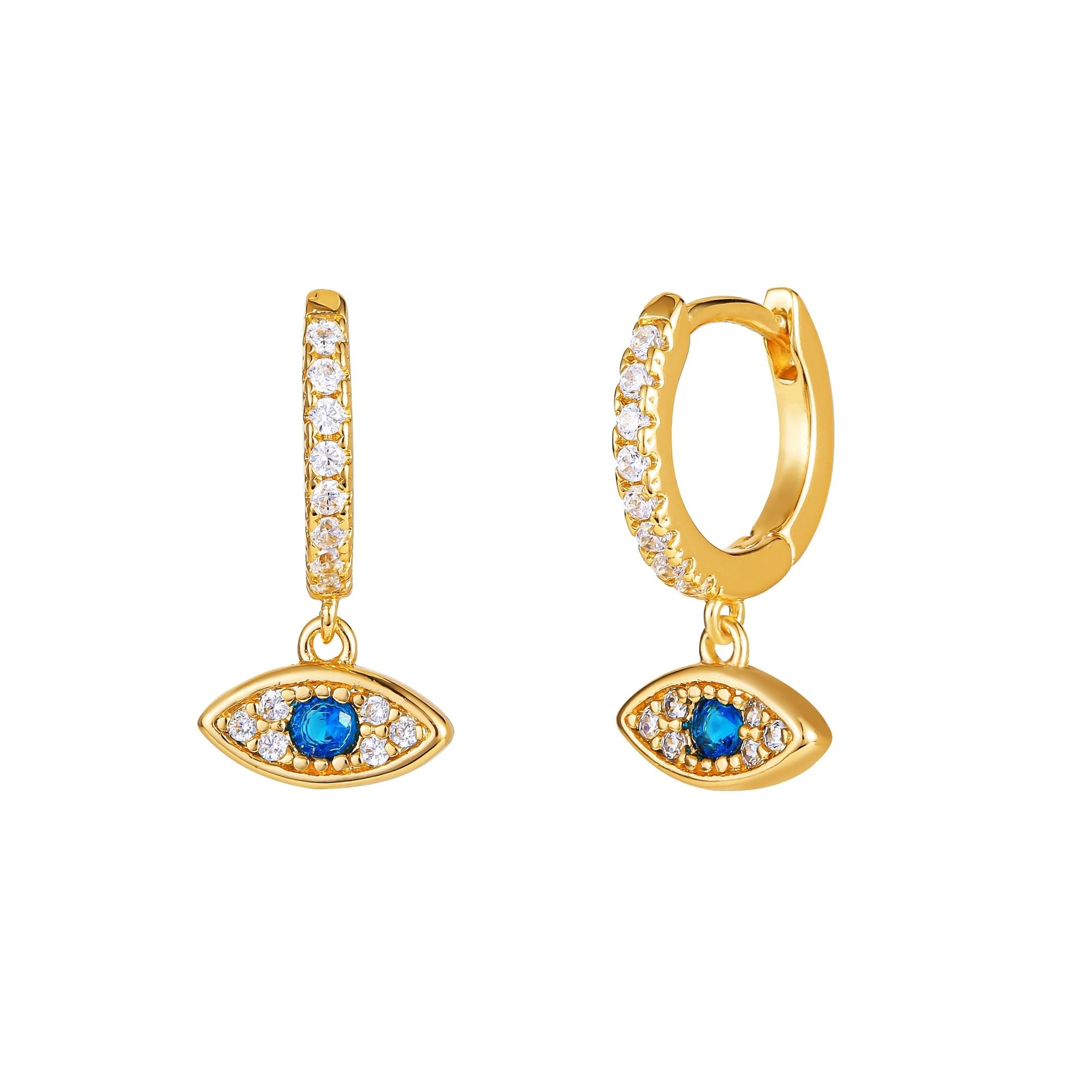 18K Gold Plated Evil Eye Crystal Huggie Earrings