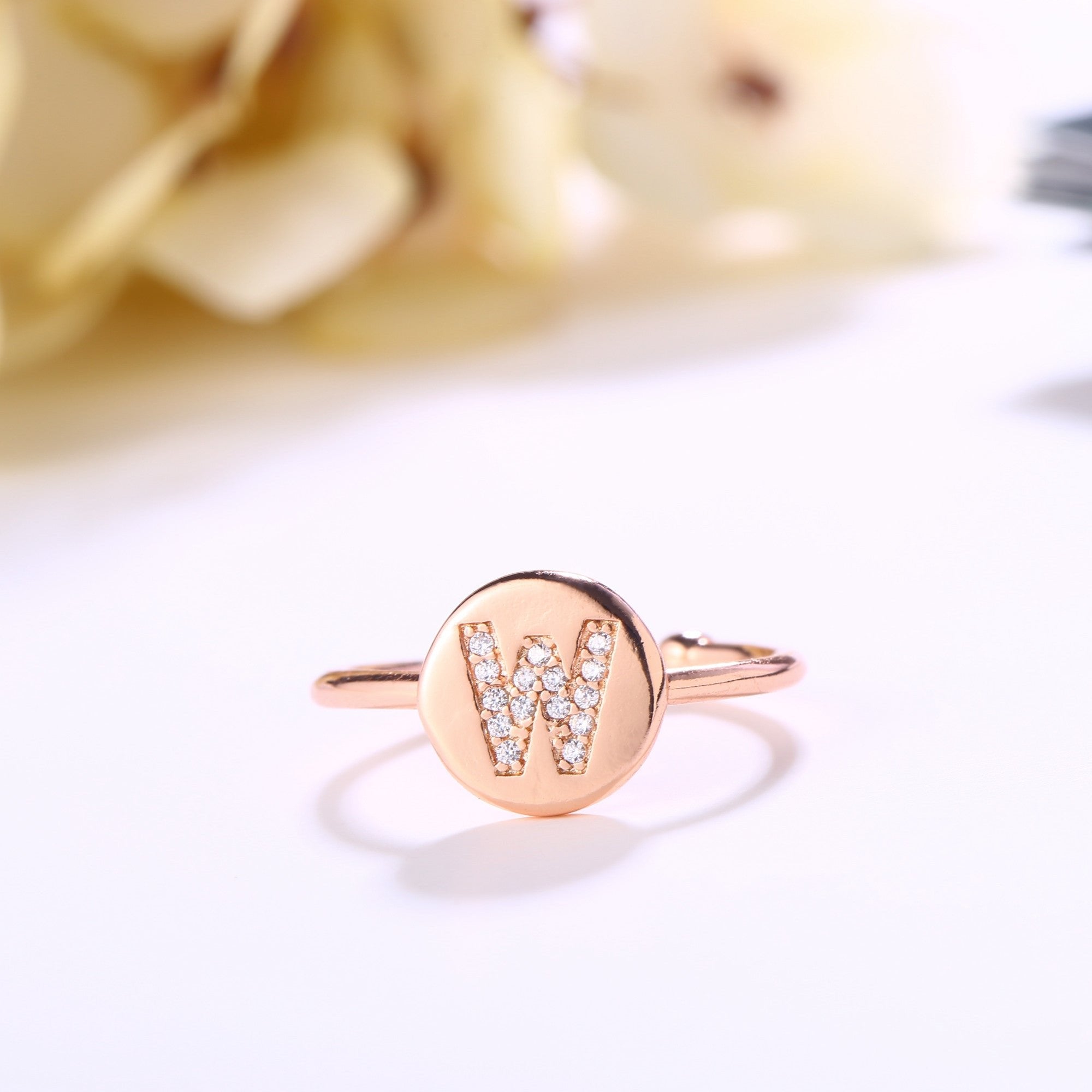 18K Rose Gold Plated Adjustable Monogram Ring