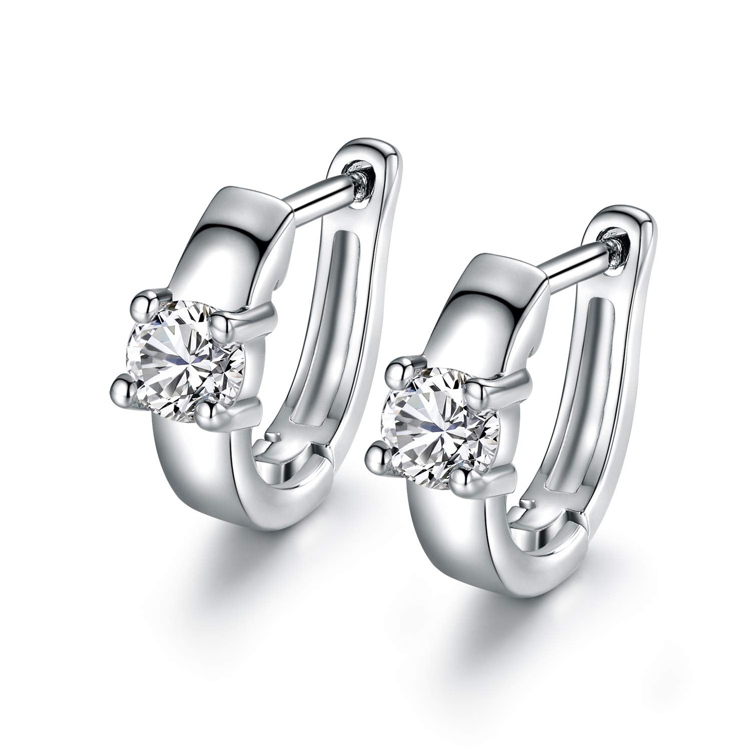 18K White Gold Plated Single Stone Huggie Earring