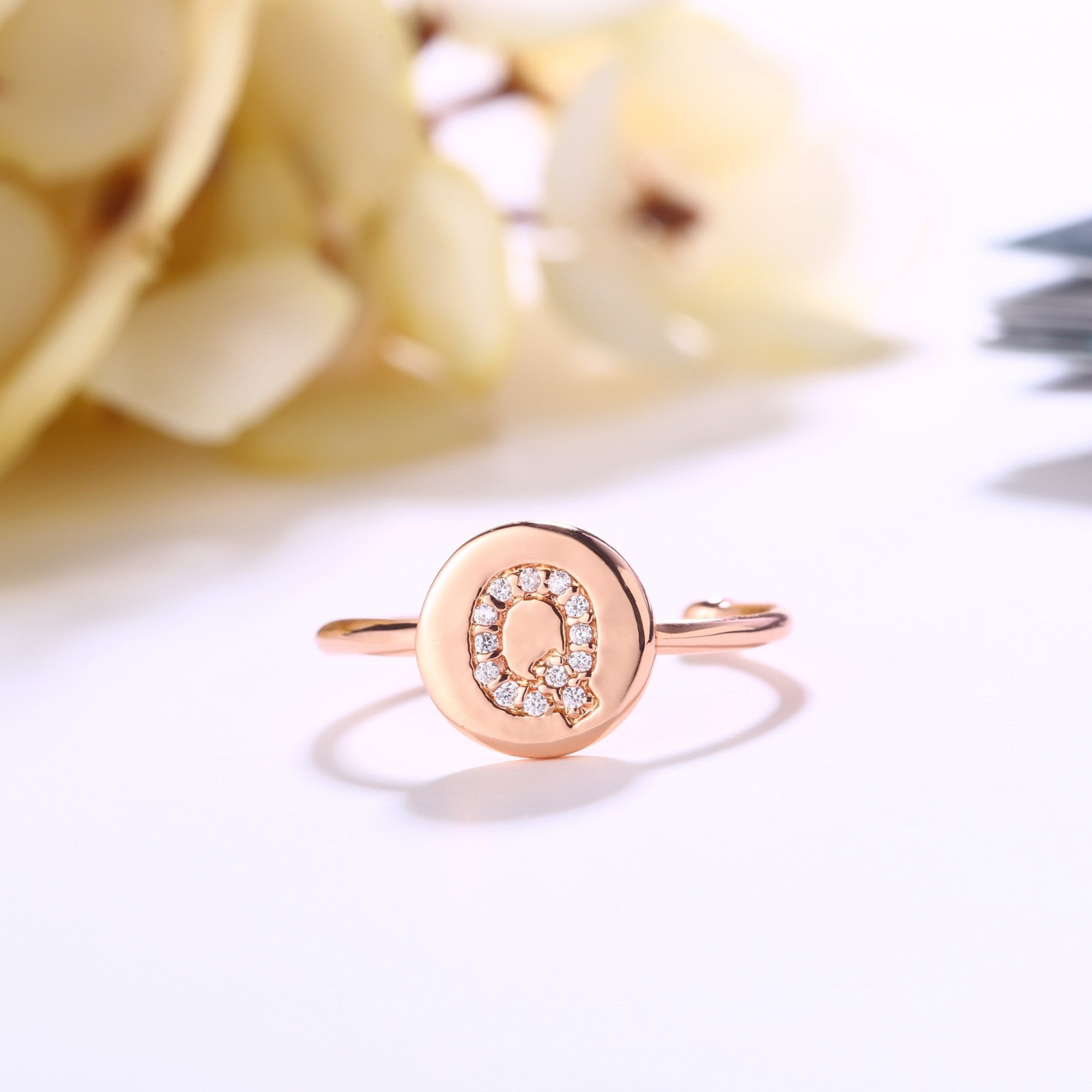 18K Rose Gold Plated Adjustable Monogram Ring