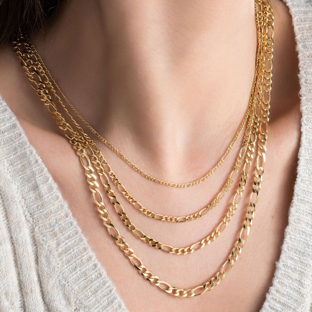 18K Gold Plated Figaro Chain - 4pk