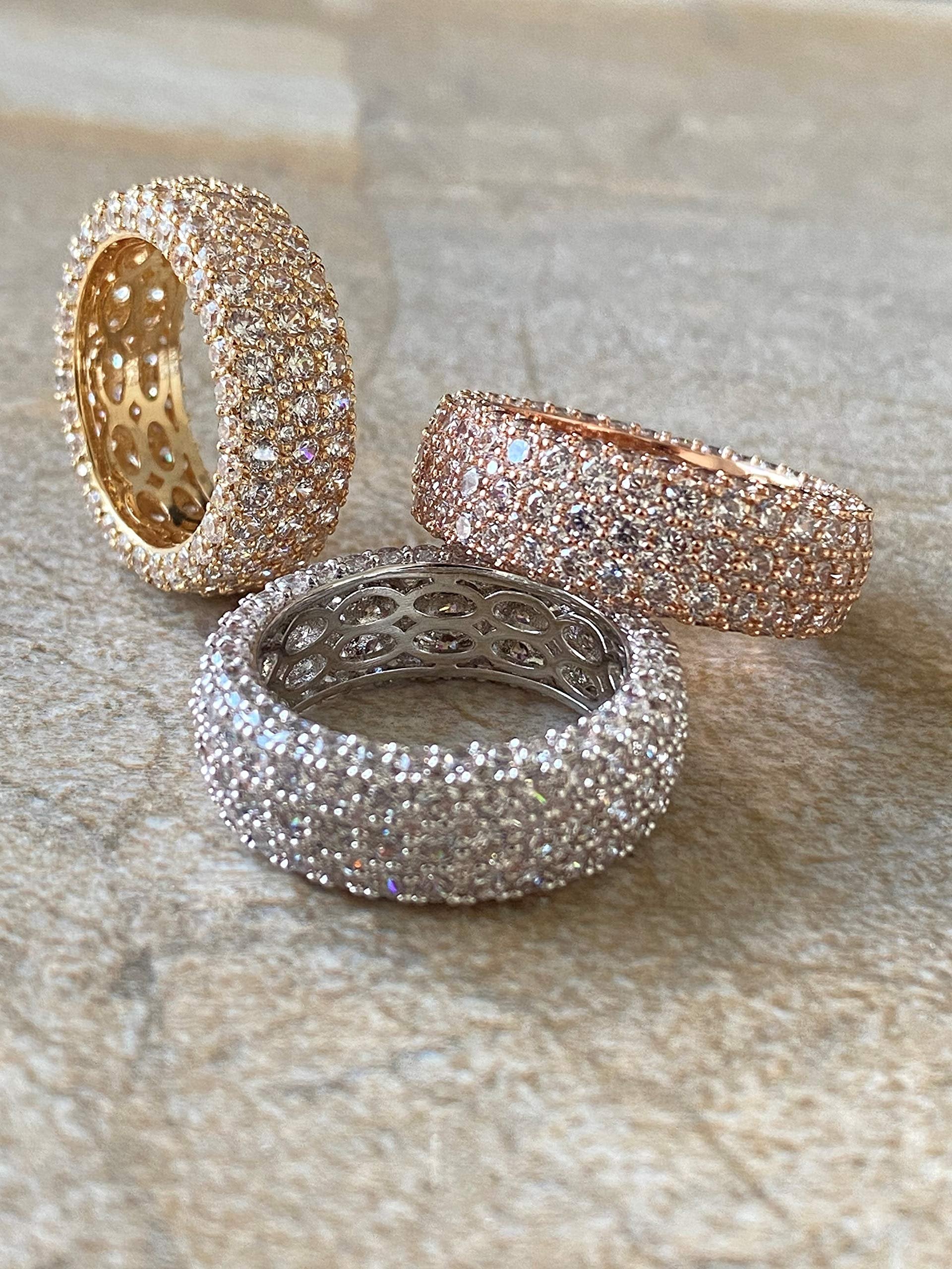 18K White Gold Plated 5 Rows French Setting Ring