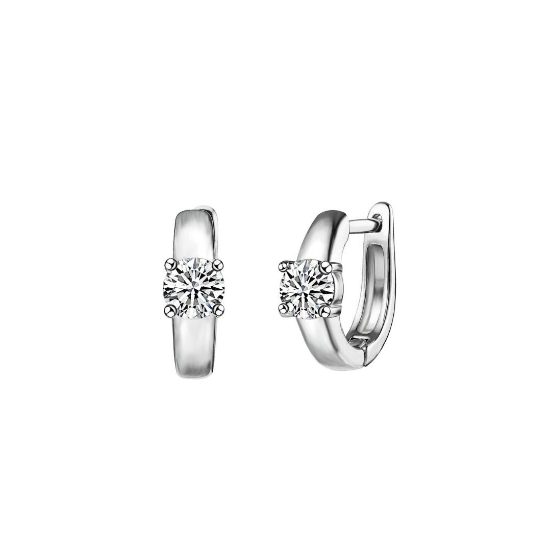 18K White Gold Plated Single Stone Huggie Earring