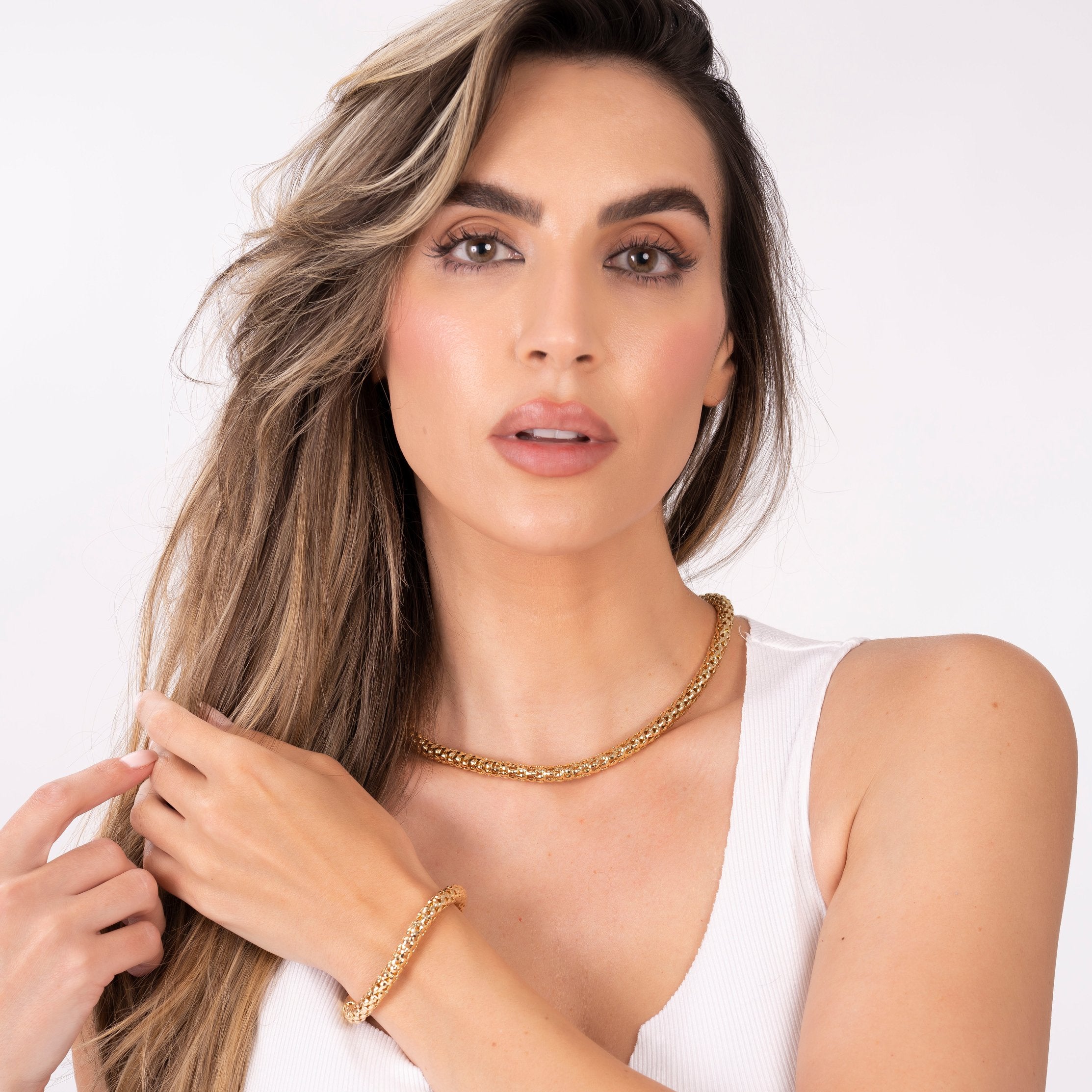 18K Gold Plated Popcorn Mesh Bracelet