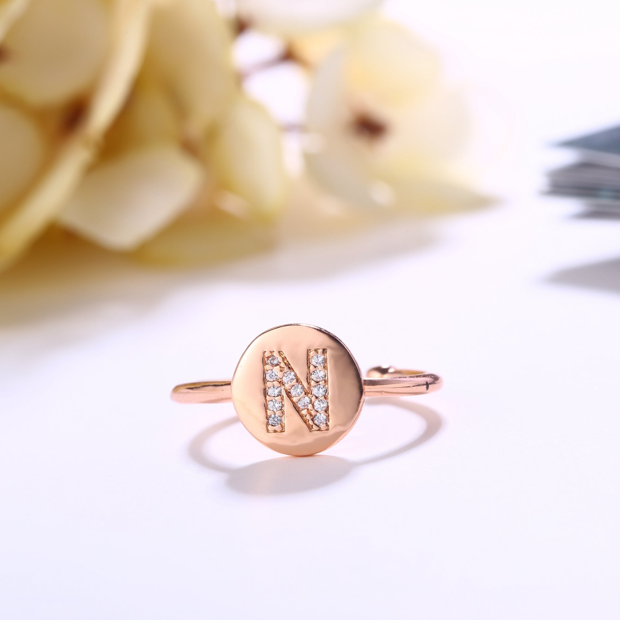 18K Rose Gold Plated Adjustable Monogram Ring