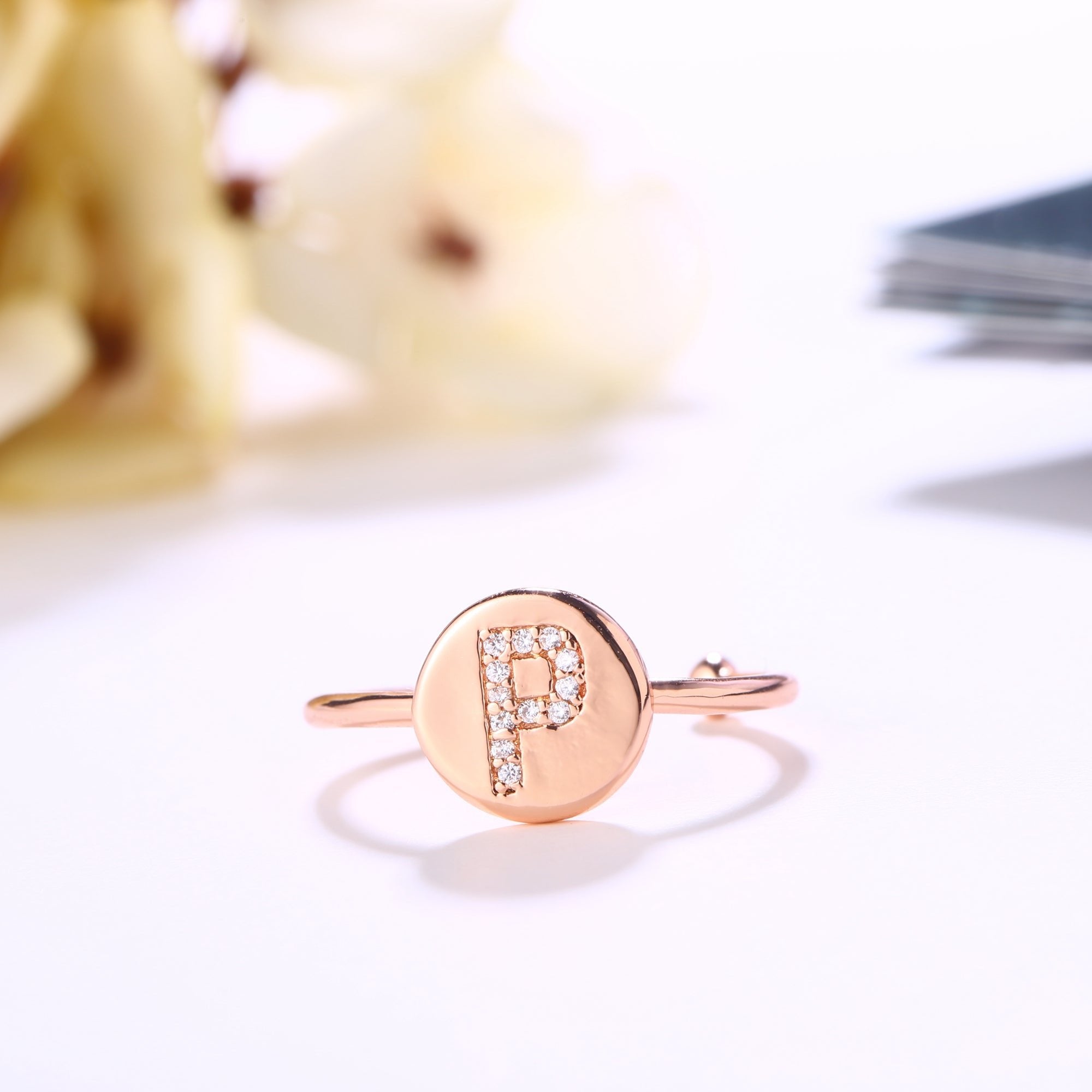 18K Rose Gold Plated Adjustable Monogram Ring