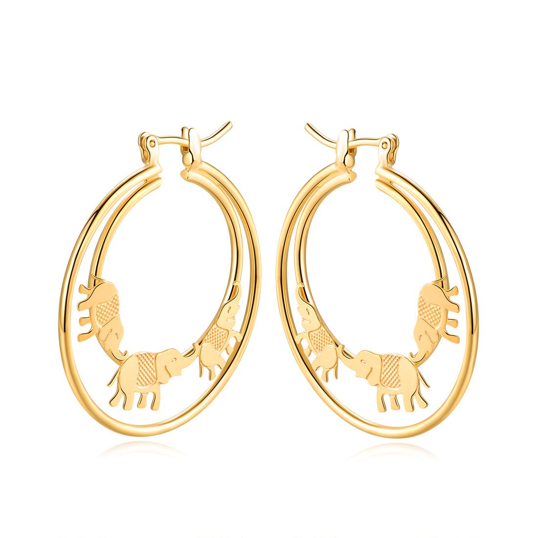 18K Gold Plated Elephant Parade Hoop Earrings