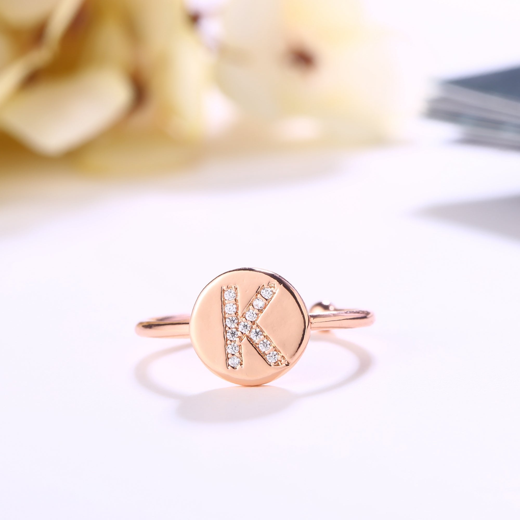 18K Rose Gold Plated Adjustable Monogram Ring