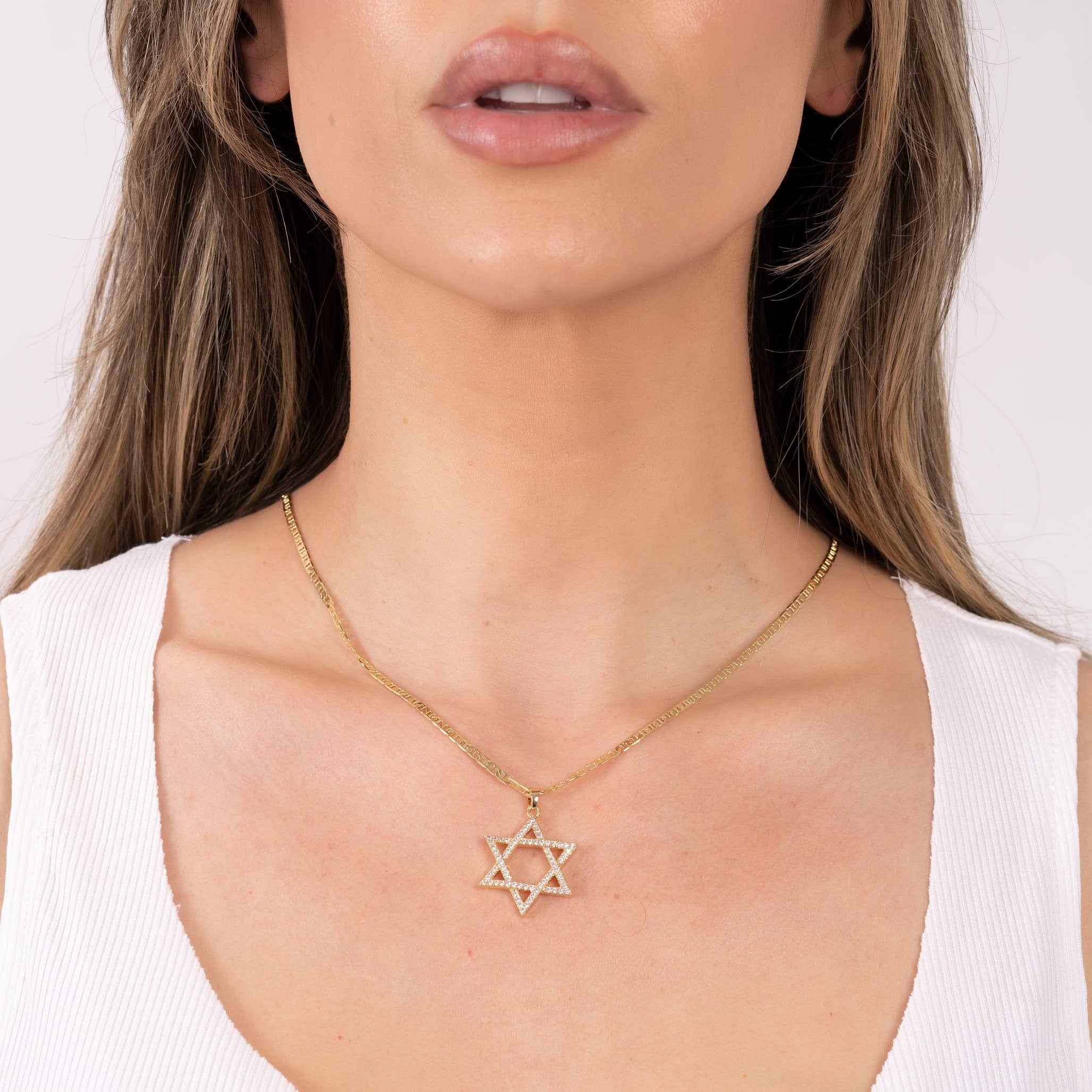 18K Gold Plated Crystal Star of David Charm Necklace