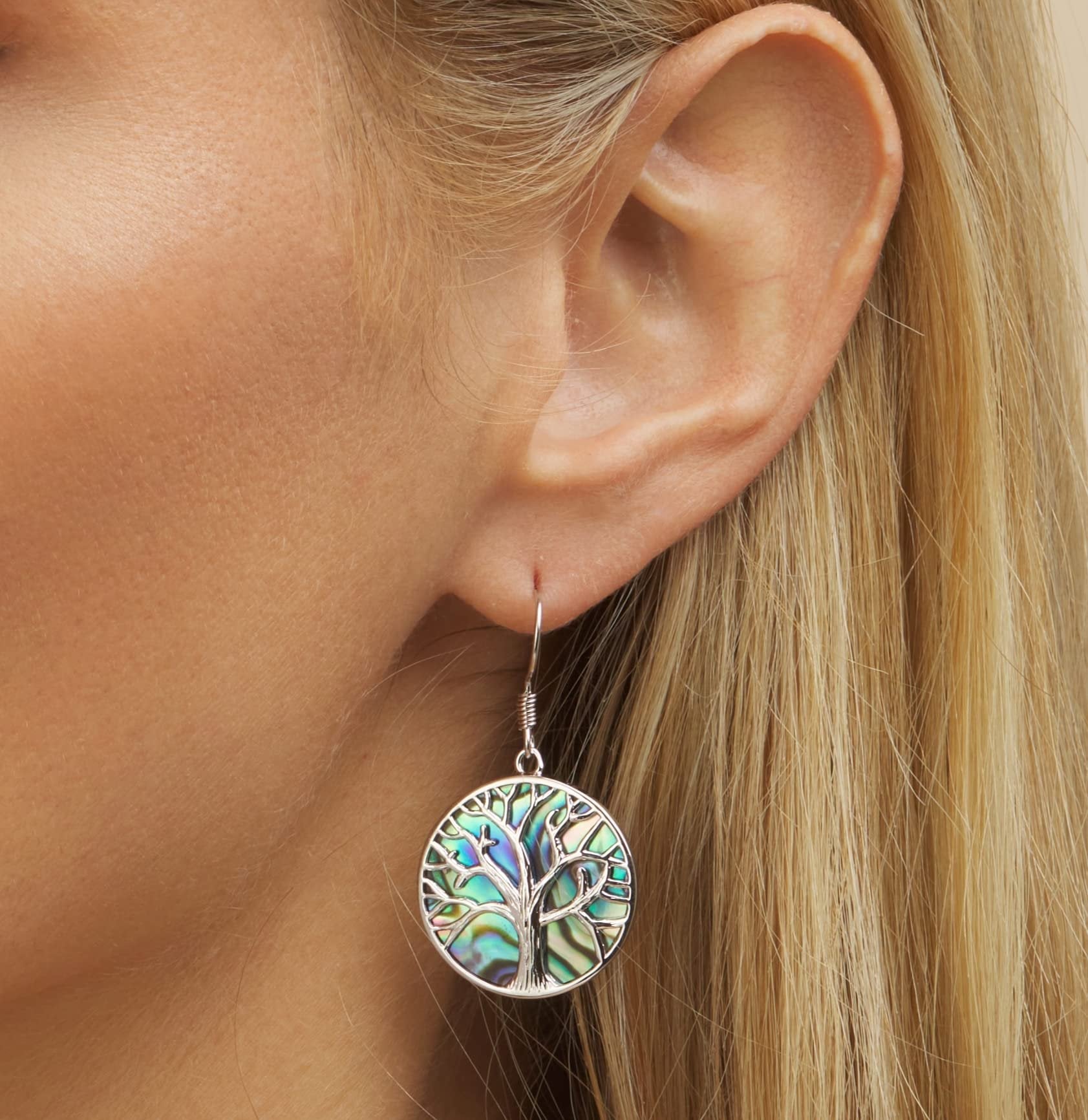 Midnight Abalone Tree of Life Drop Earrings