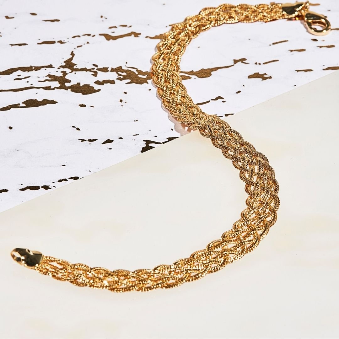 18K Gold Plated Braided Herringbone Anklet