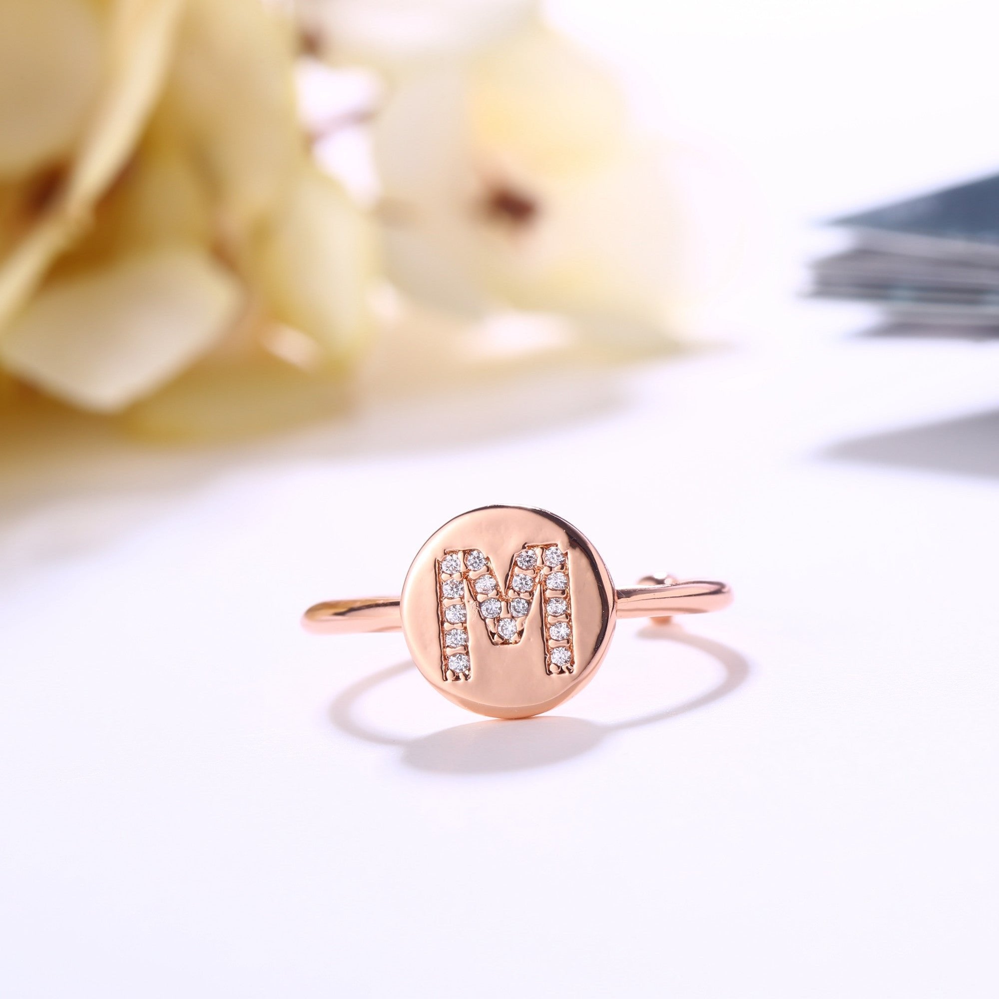 18K Rose Gold Plated Adjustable Monogram Ring