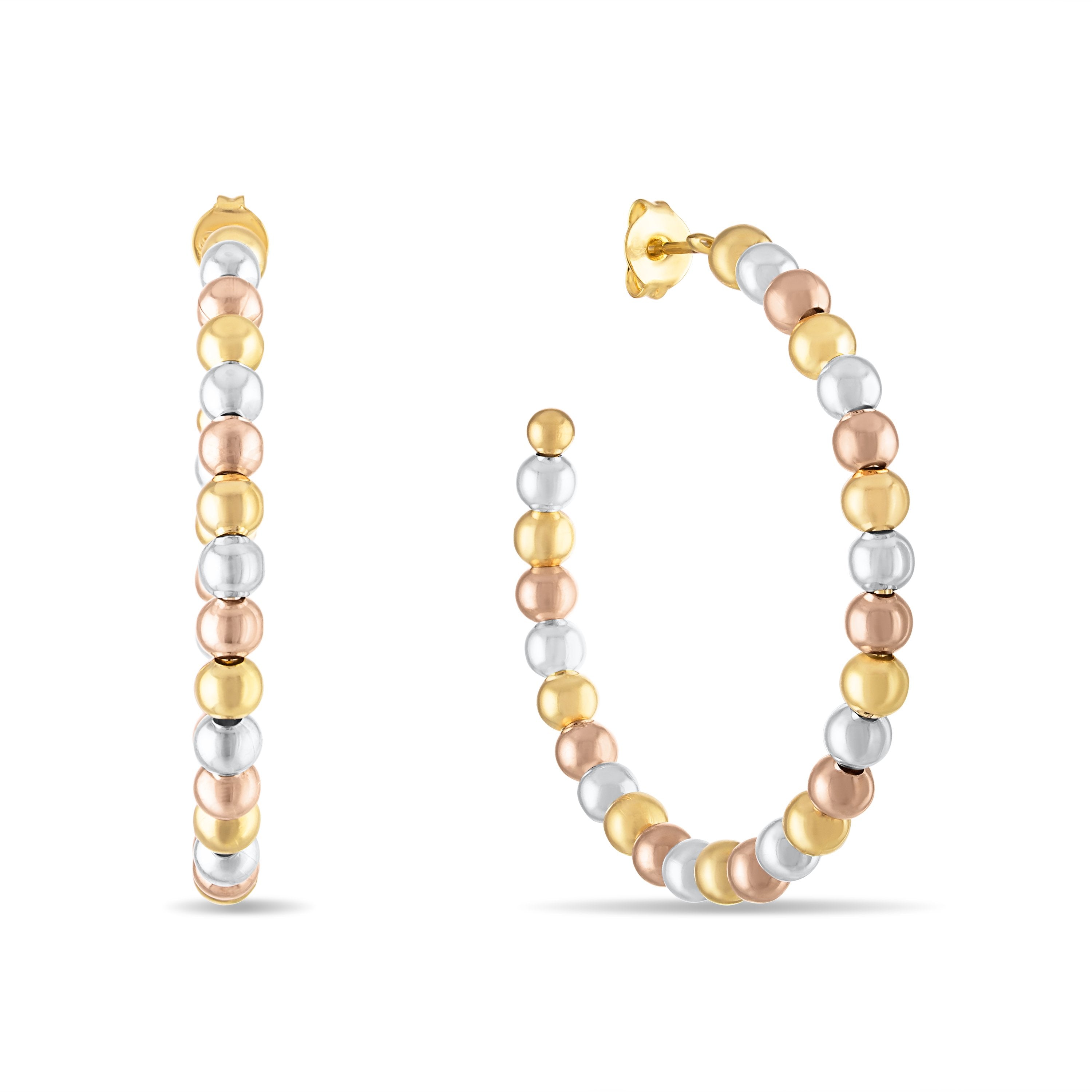 18k Gold Plated Tri-Tone Beaded Hoop Earring