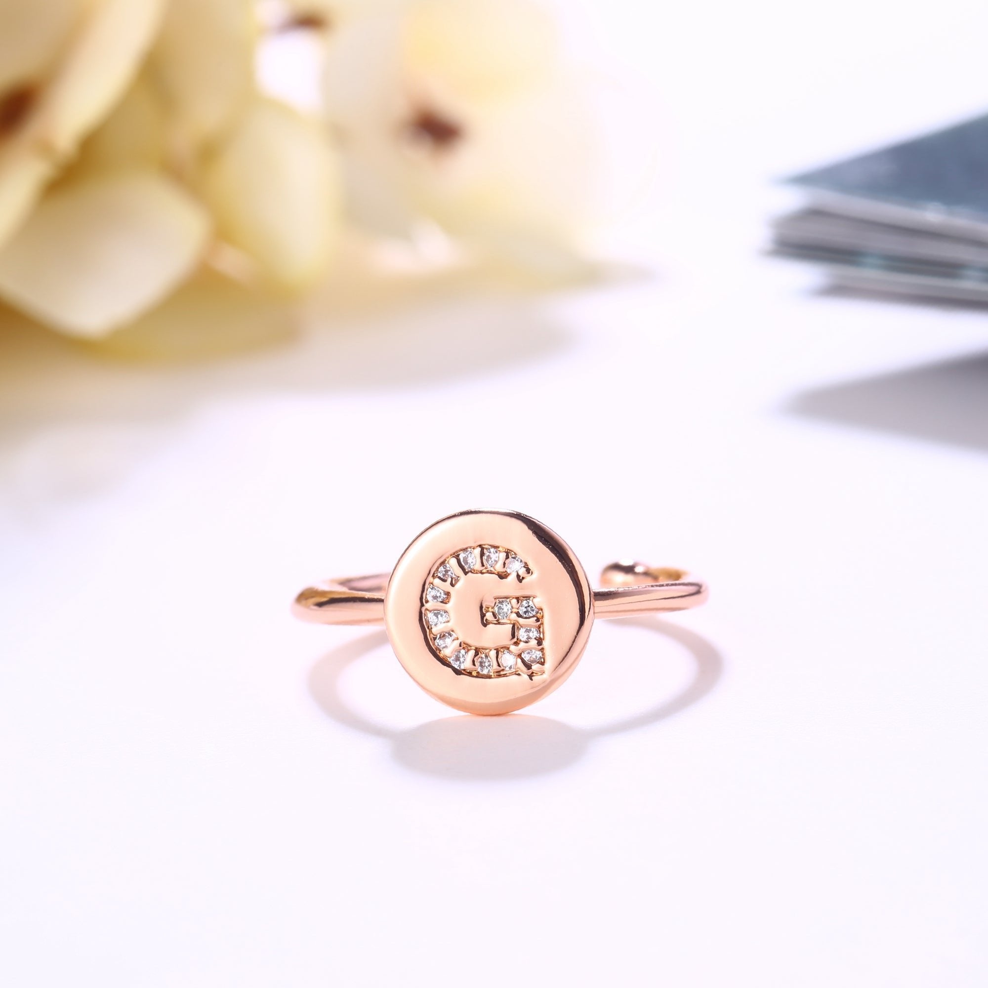 18K Rose Gold Plated Adjustable Monogram Ring