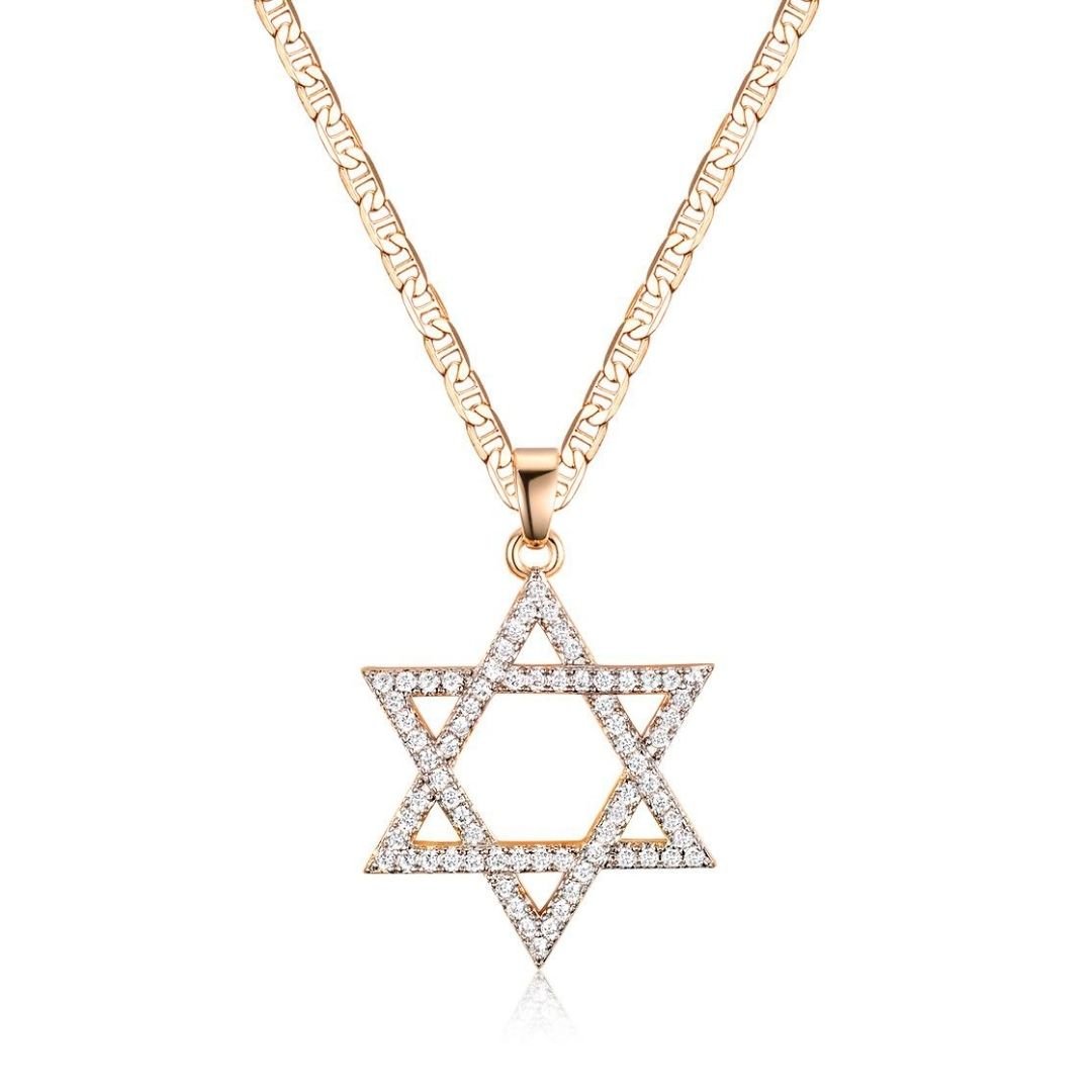 18K Gold Plated Crystal Star of David Charm Necklace