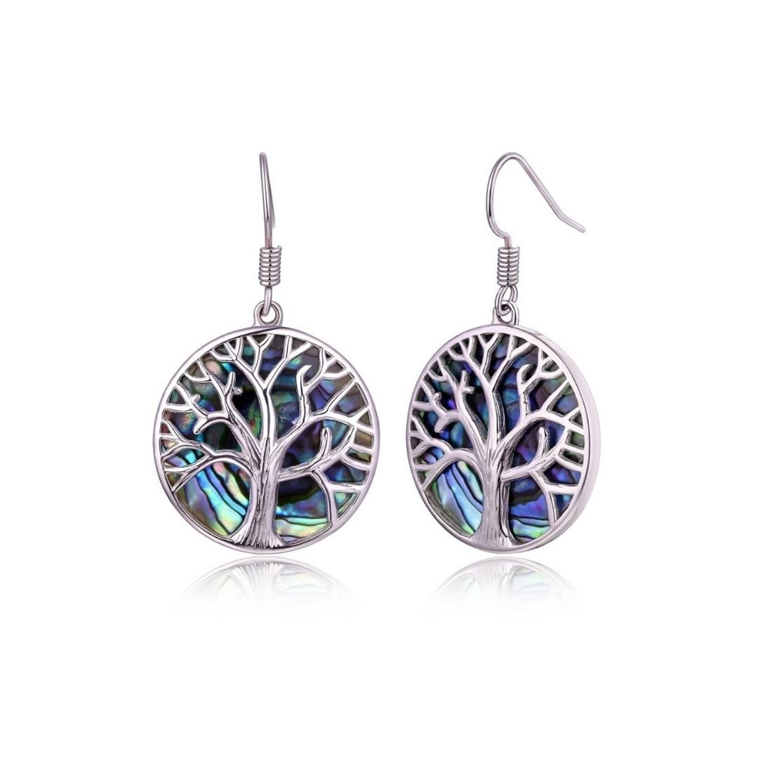 Midnight Abalone Tree of Life Drop Earrings