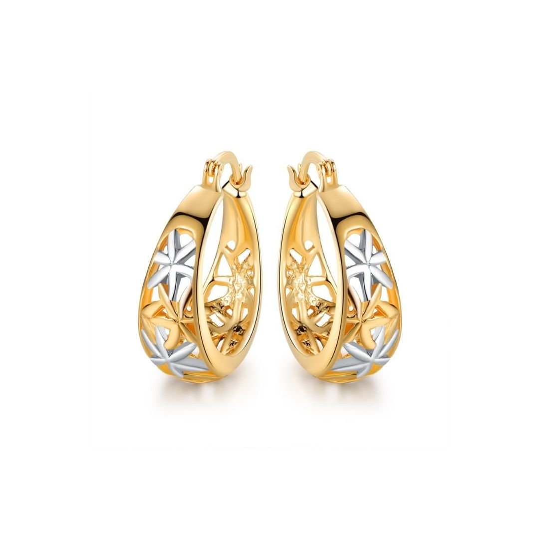 18K Gold Plated Thick Flower Hoop Earrings