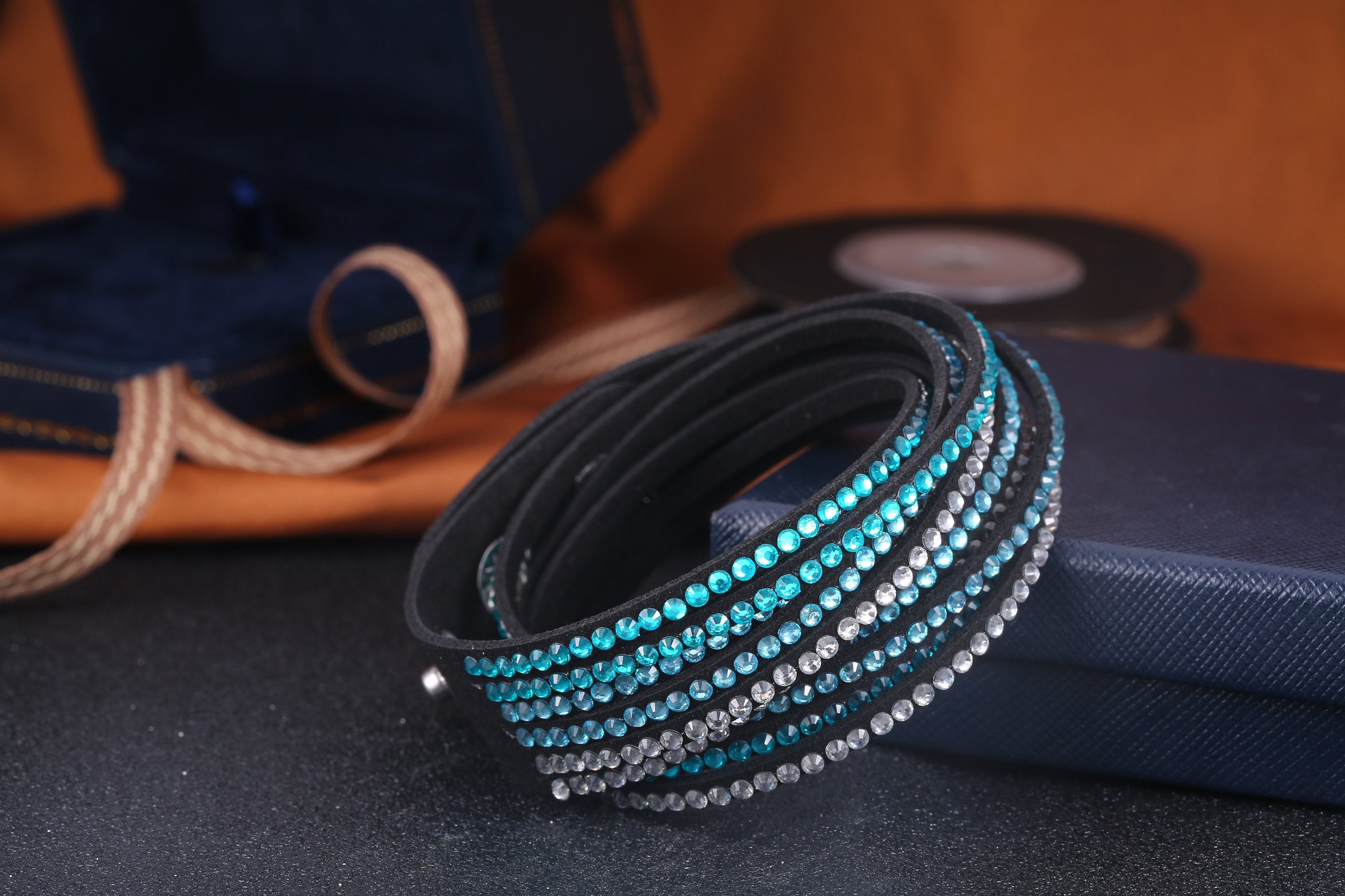 Austrian Crystalized Leather Wrap Bracelet