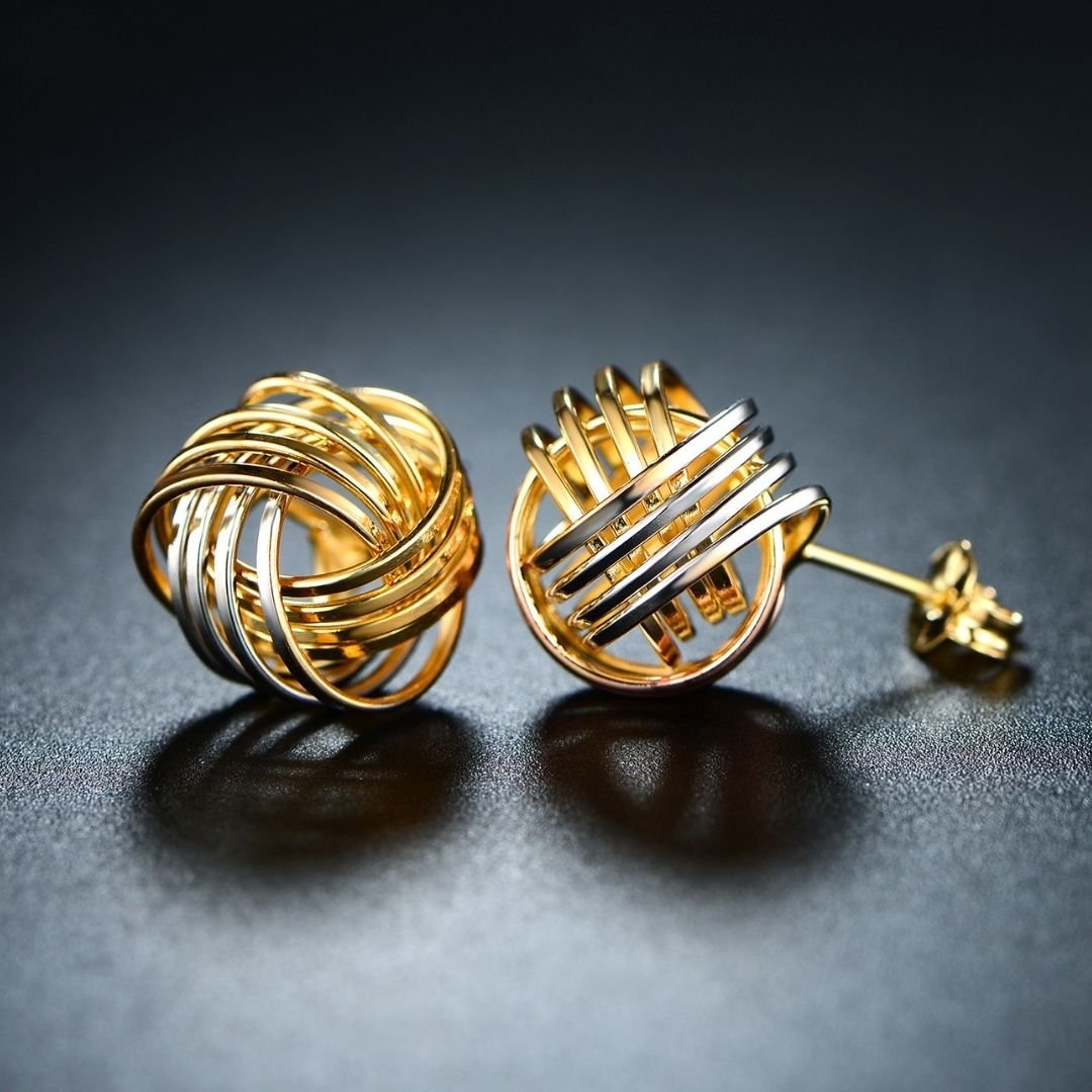 18K Gold Plated Multi Color Twisted Knot Stud Earrings