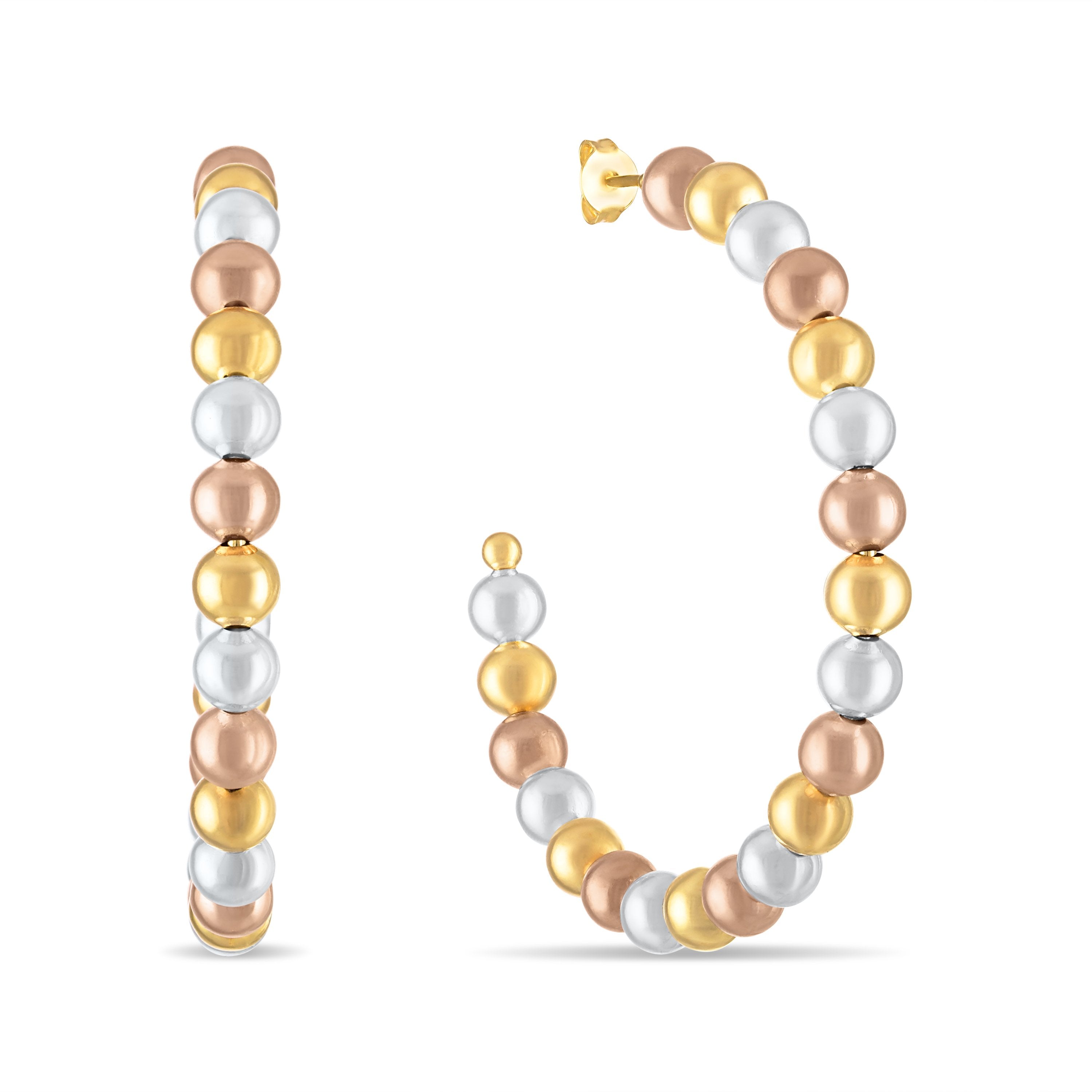 18k Gold Plated Tri-Tone Beaded Hoop Earring
