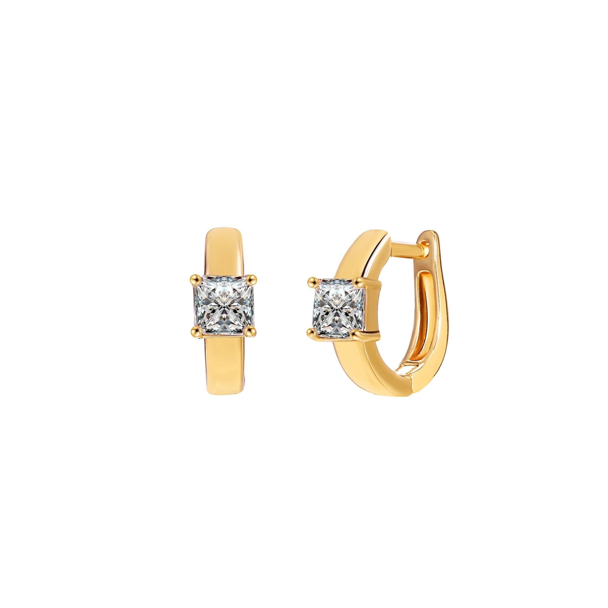 18K Gold Plated Square Cut Crystal Huggie Earrings