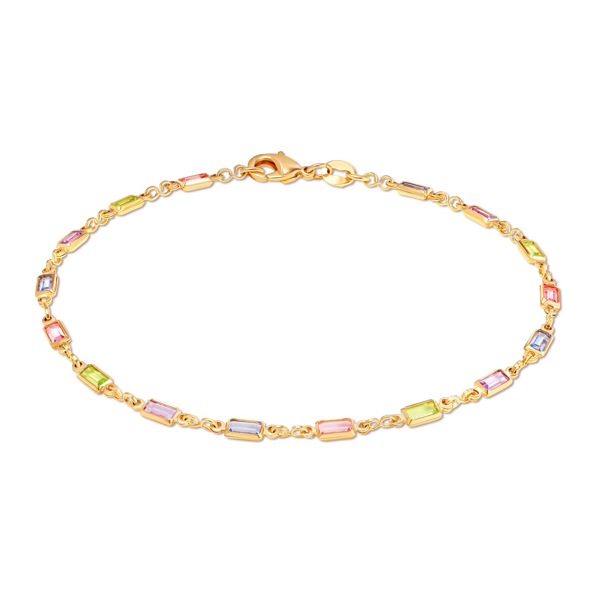 Barzel 18K Gold Plated Baguette Multi Stone Crystal Bracelet for Women- Made in Brazil