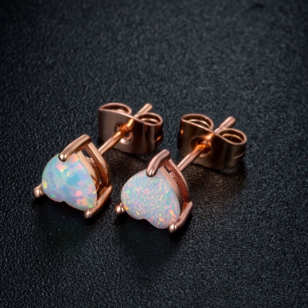 18K Rose Gold Plated Heart Opal Earrings