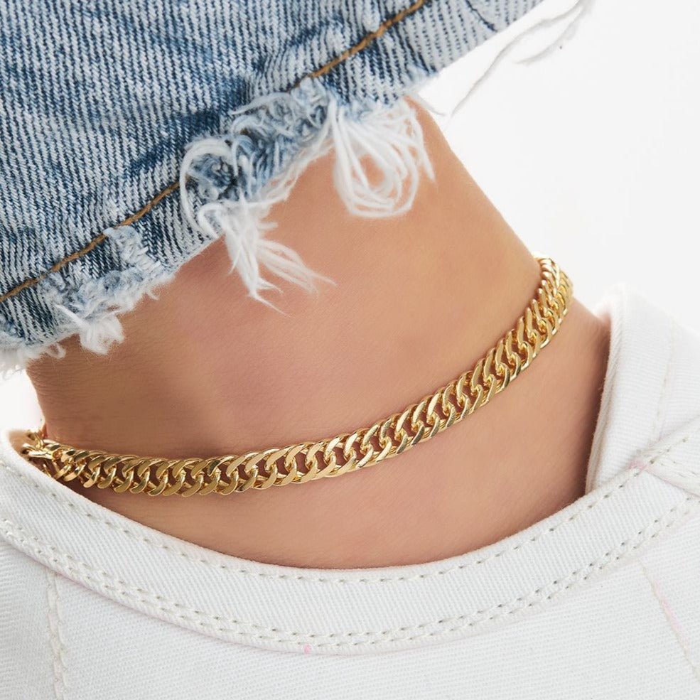 18K Gold Plated Tight Cuban Link Anklet