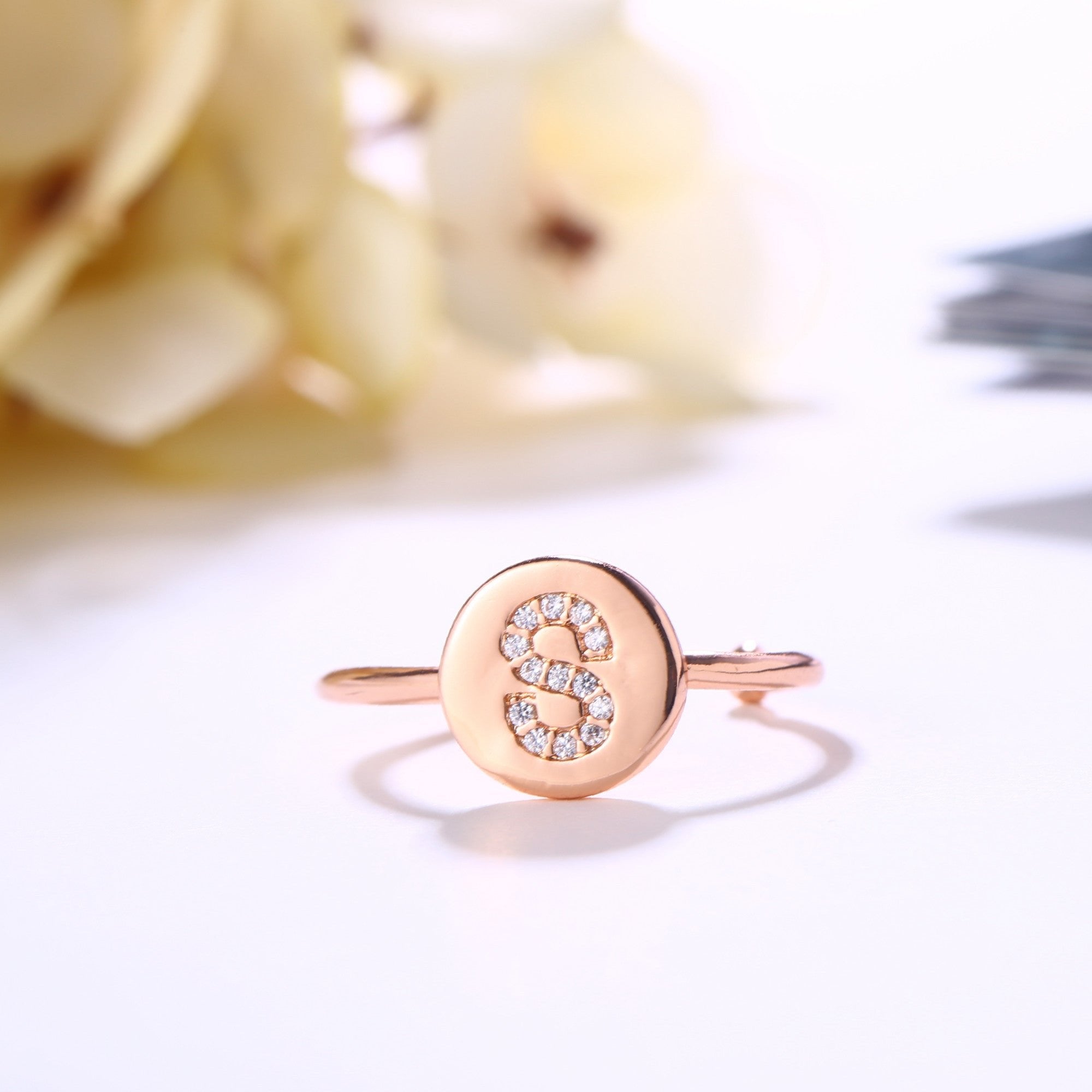 18K Rose Gold Plated Adjustable Monogram Ring