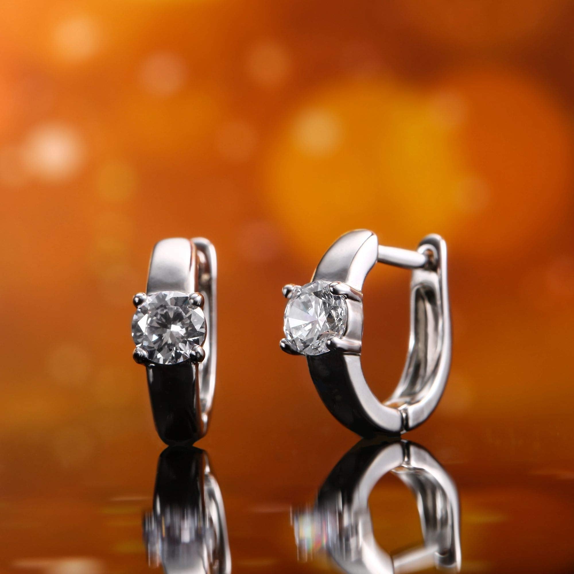 18K White Gold Plated Single Stone Huggie Earring