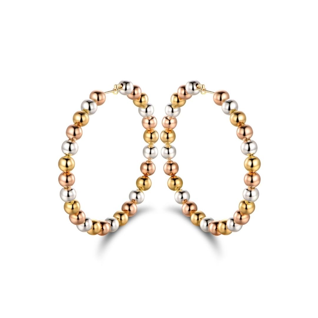 18K Gold Plated Multi-Colored Ball Hoop Earrings