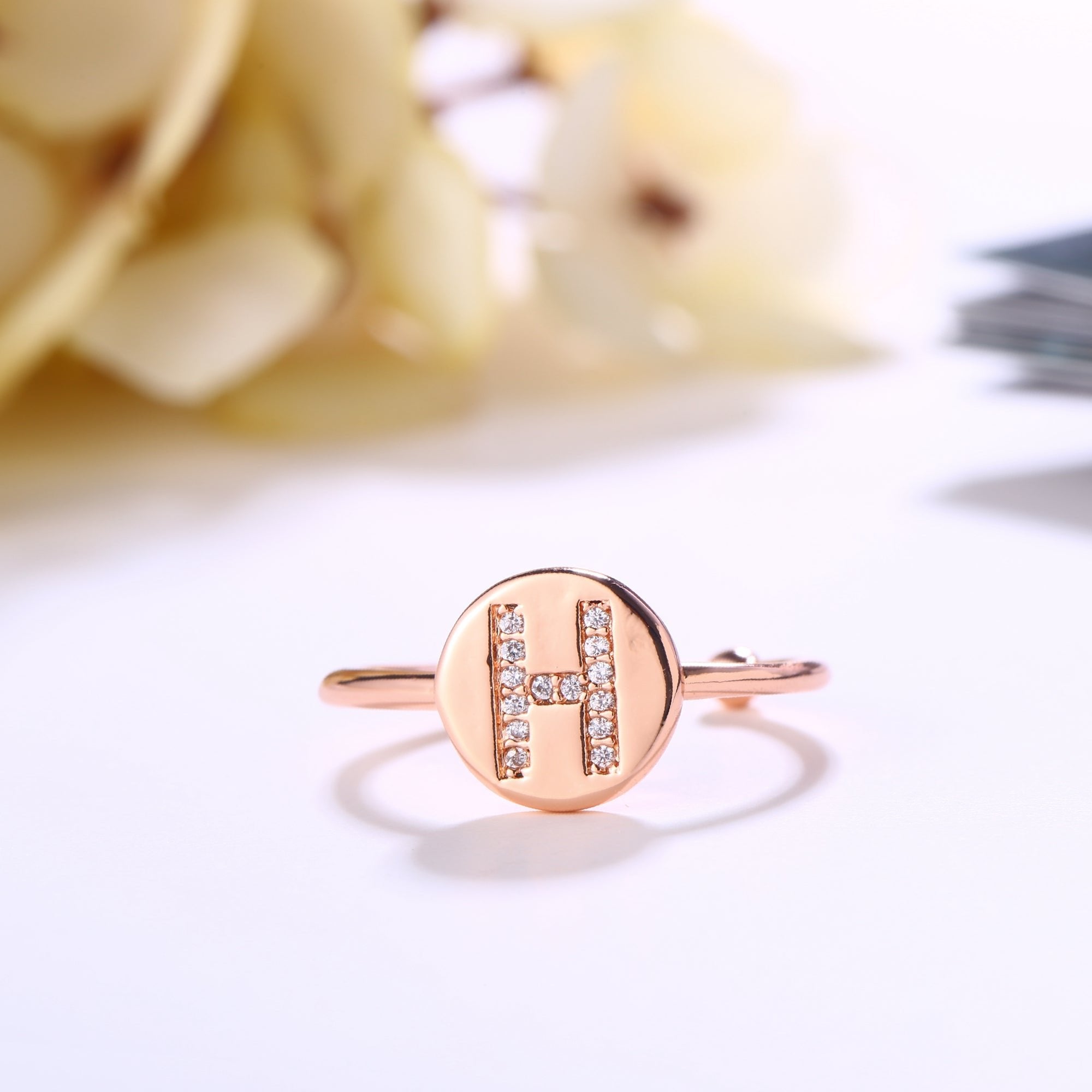 18K Rose Gold Plated Adjustable Monogram Ring