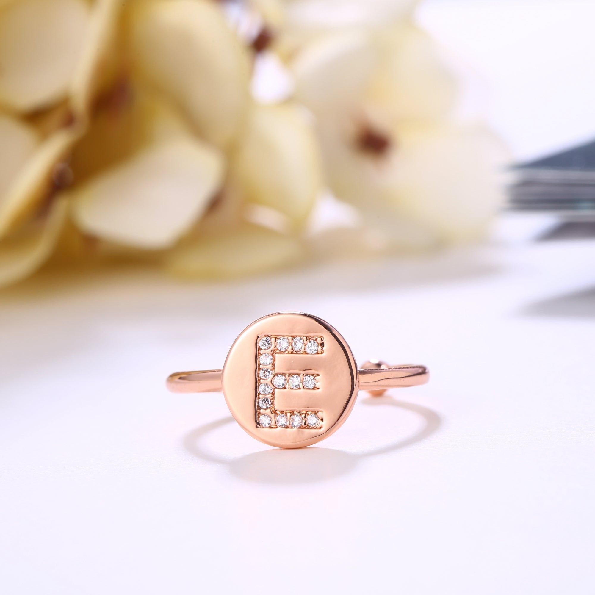 18K Rose Gold Plated Adjustable Monogram Ring