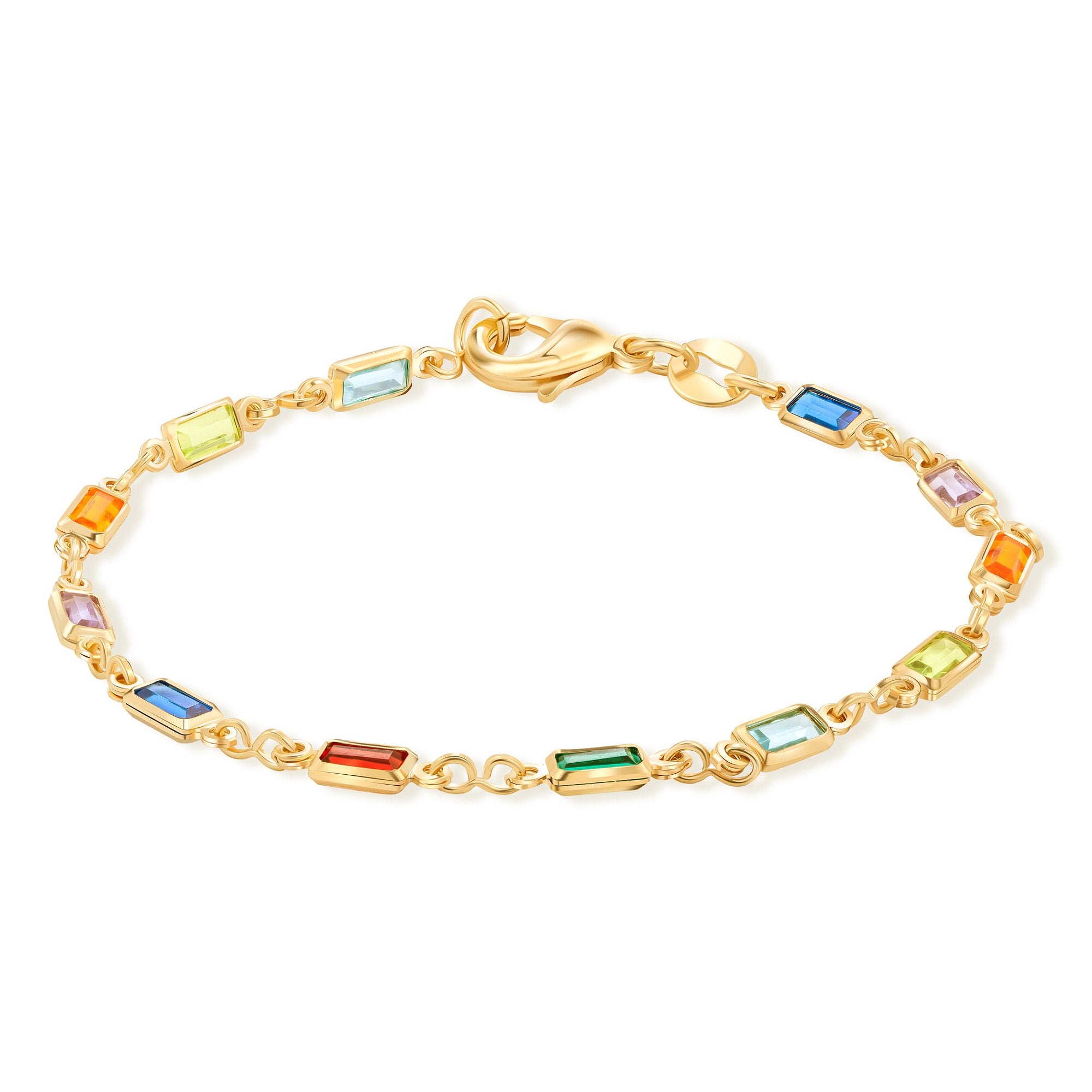 18k Gold Plated Lite Multi Colored Baguette Crystal Bracelet