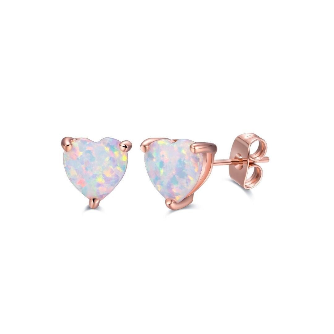 18K Rose Gold Plated Heart Opal Earrings