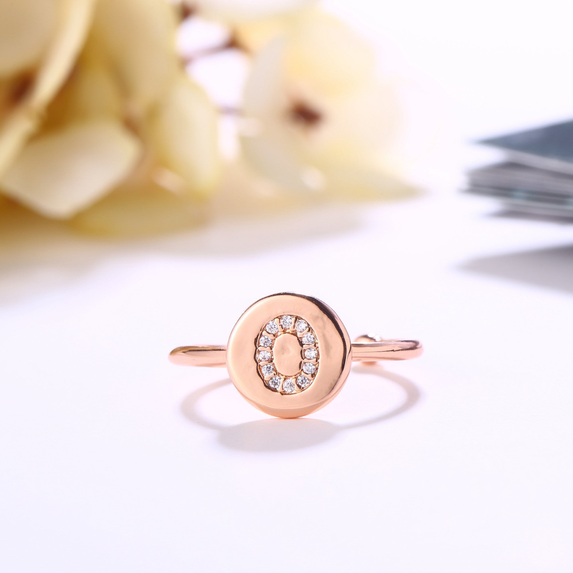 18K Rose Gold Plated Adjustable Monogram Ring