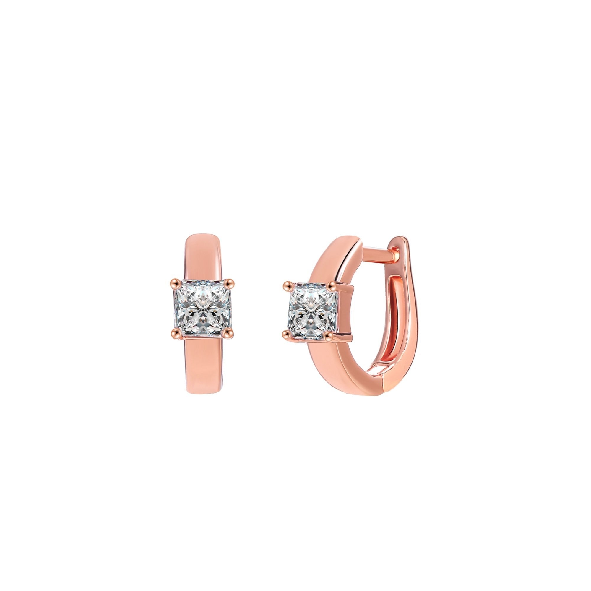 18K Gold Plated Square Cut Crystal Huggie Earrings