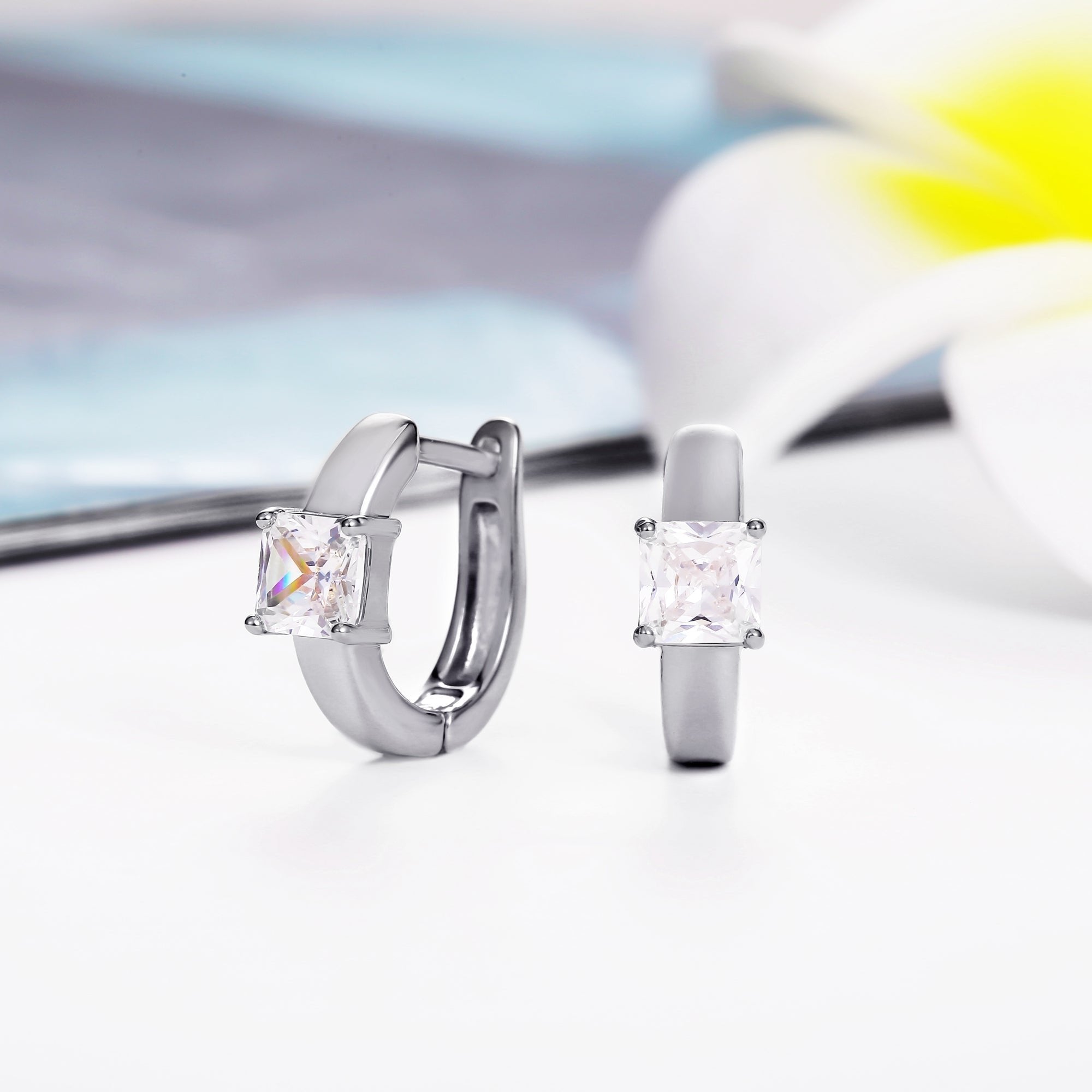 18K Gold Plated Square Cut Crystal Huggie Earrings