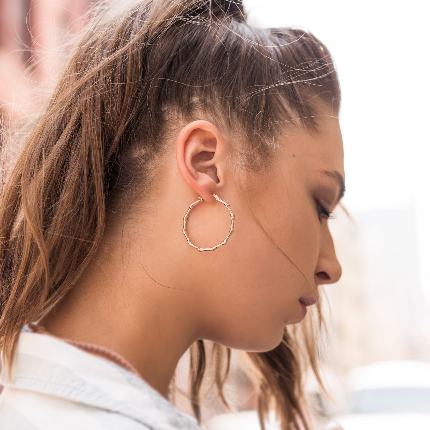 18K Gold Plated Bamboo Hoop Earrings