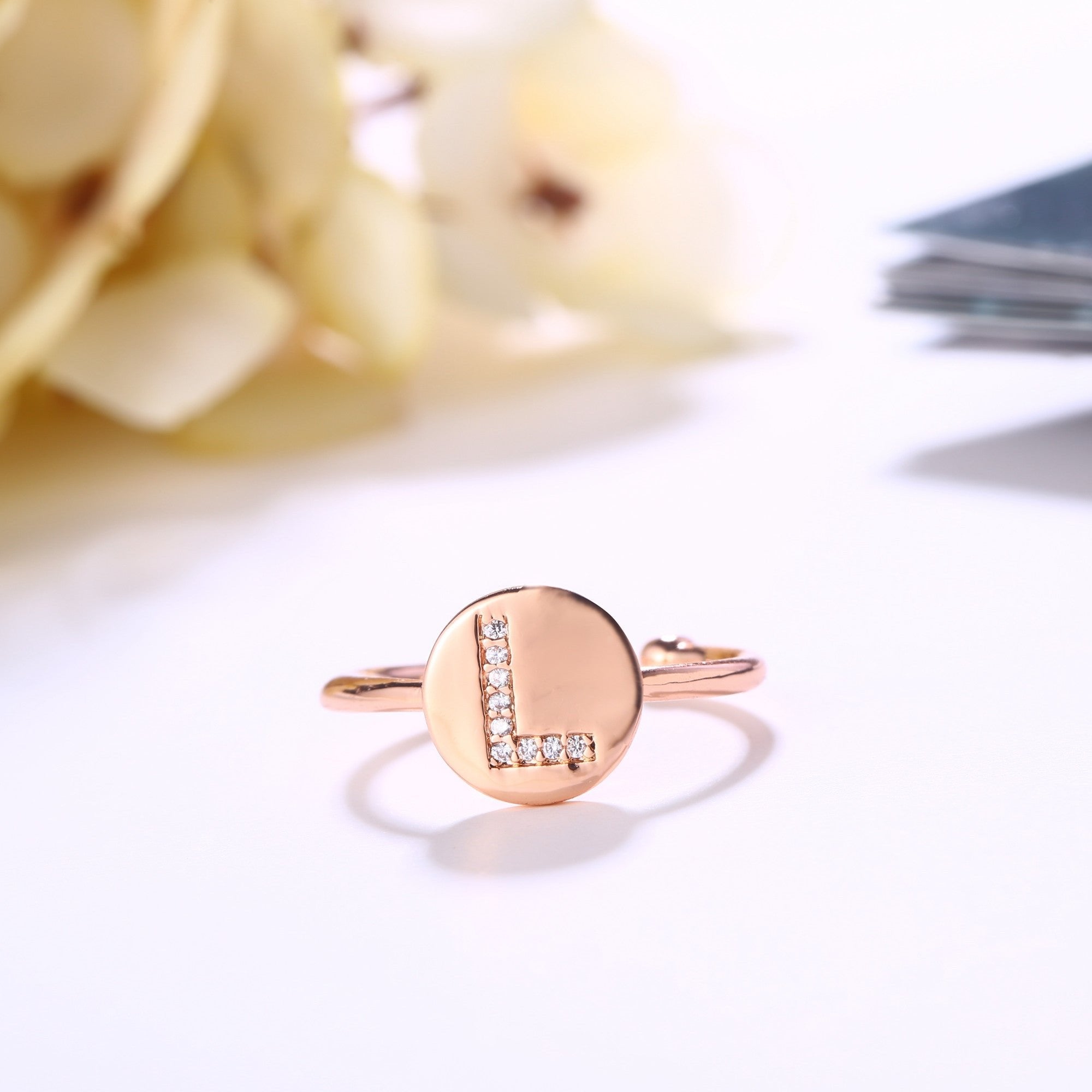 18K Rose Gold Plated Adjustable Monogram Ring