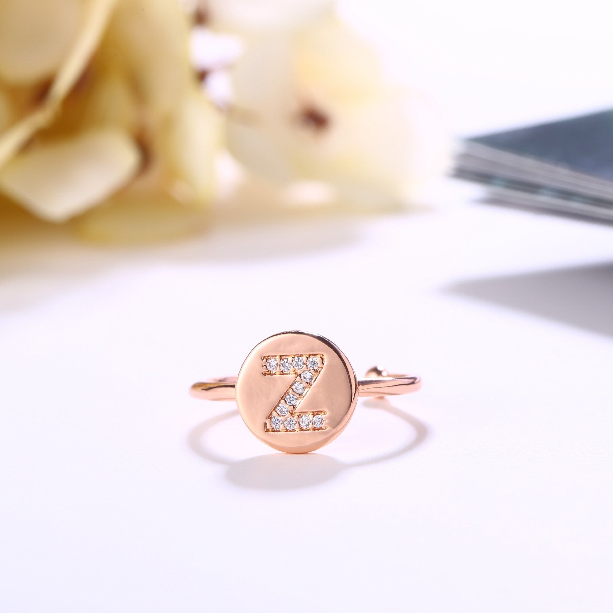 18K Rose Gold Plated Adjustable Monogram Ring