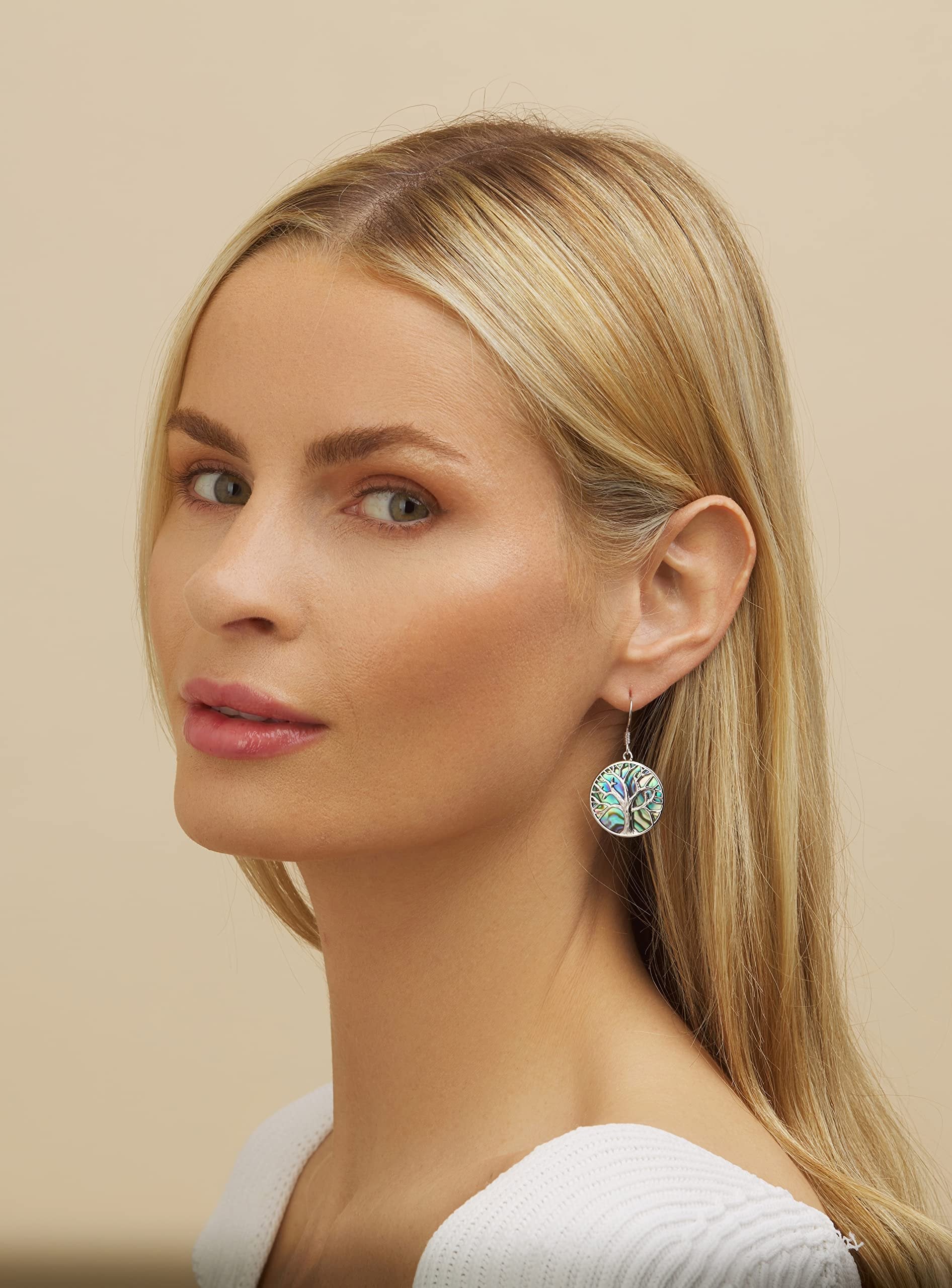 Midnight Abalone Tree of Life Drop Earrings