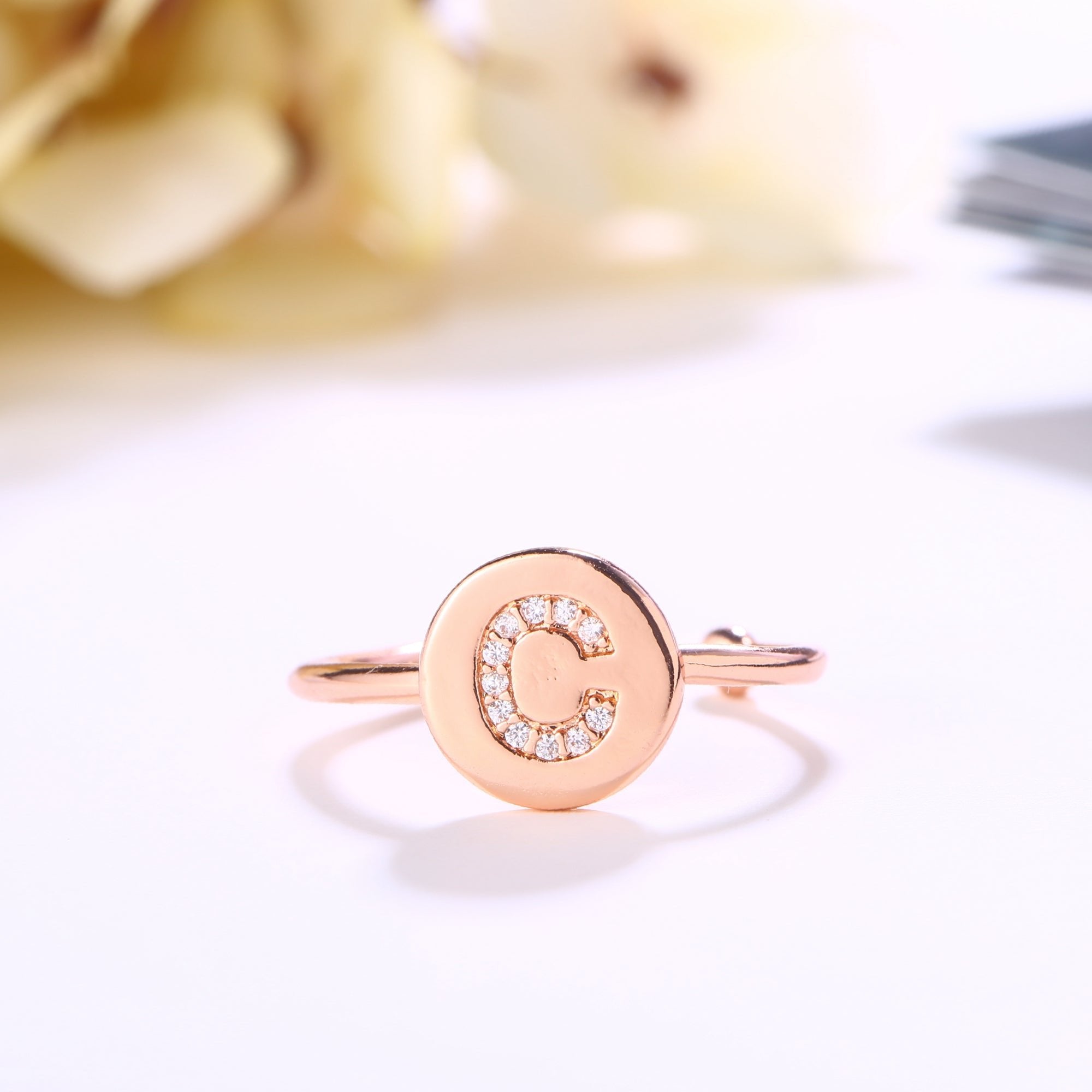 18K Rose Gold Plated Adjustable Monogram Ring