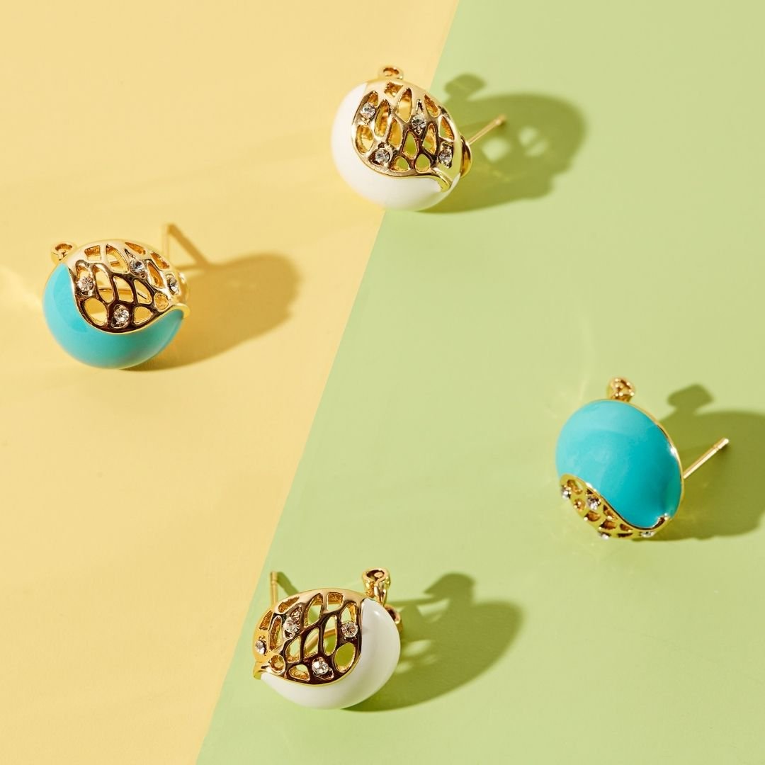 18K Gold Plated Crescent Studded Earrings