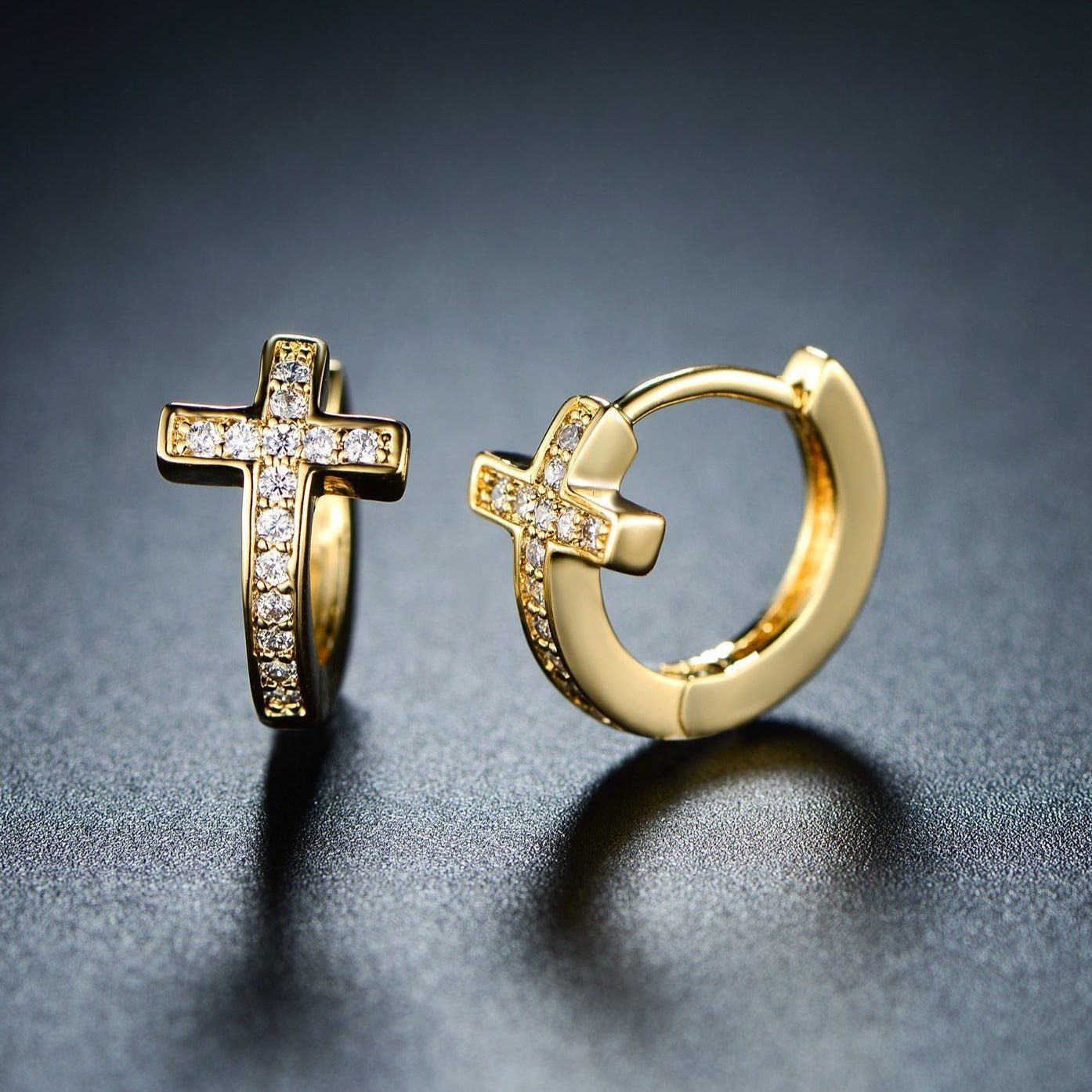 18K Gold Plated Cross Huggie Earrings