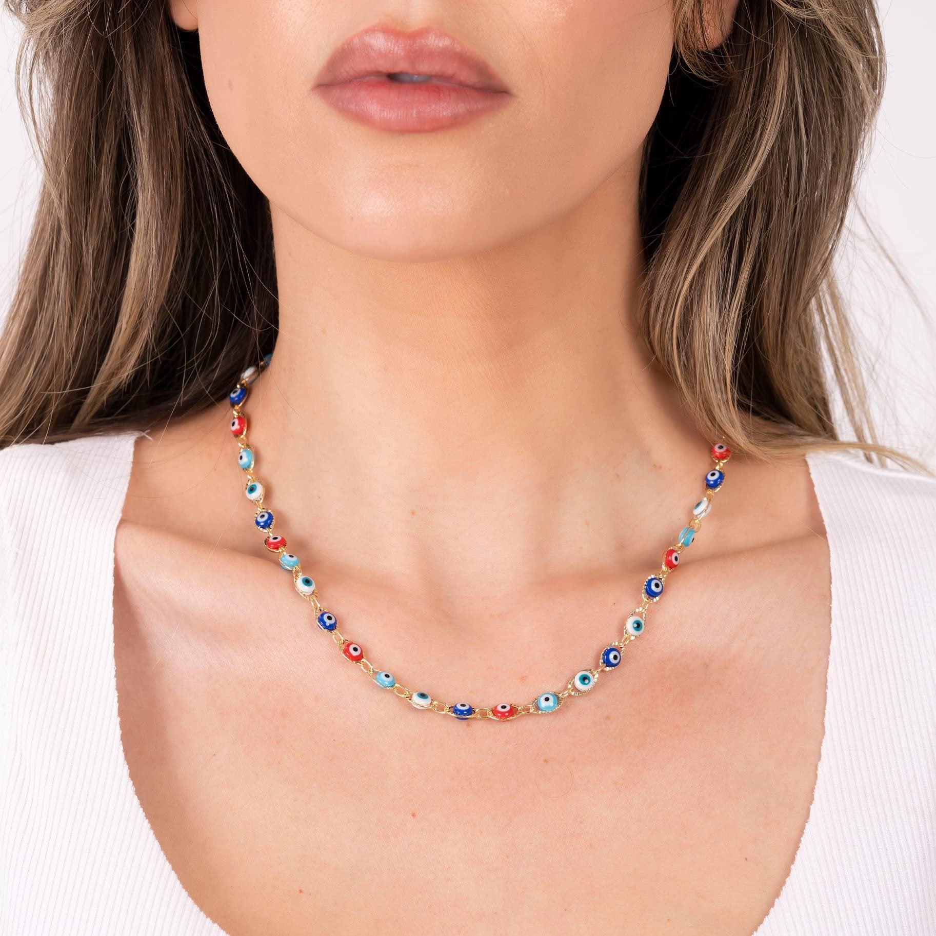 Barzel 18K Gold Plated Multicolor Evil Eye Necklace - Made In Brazil