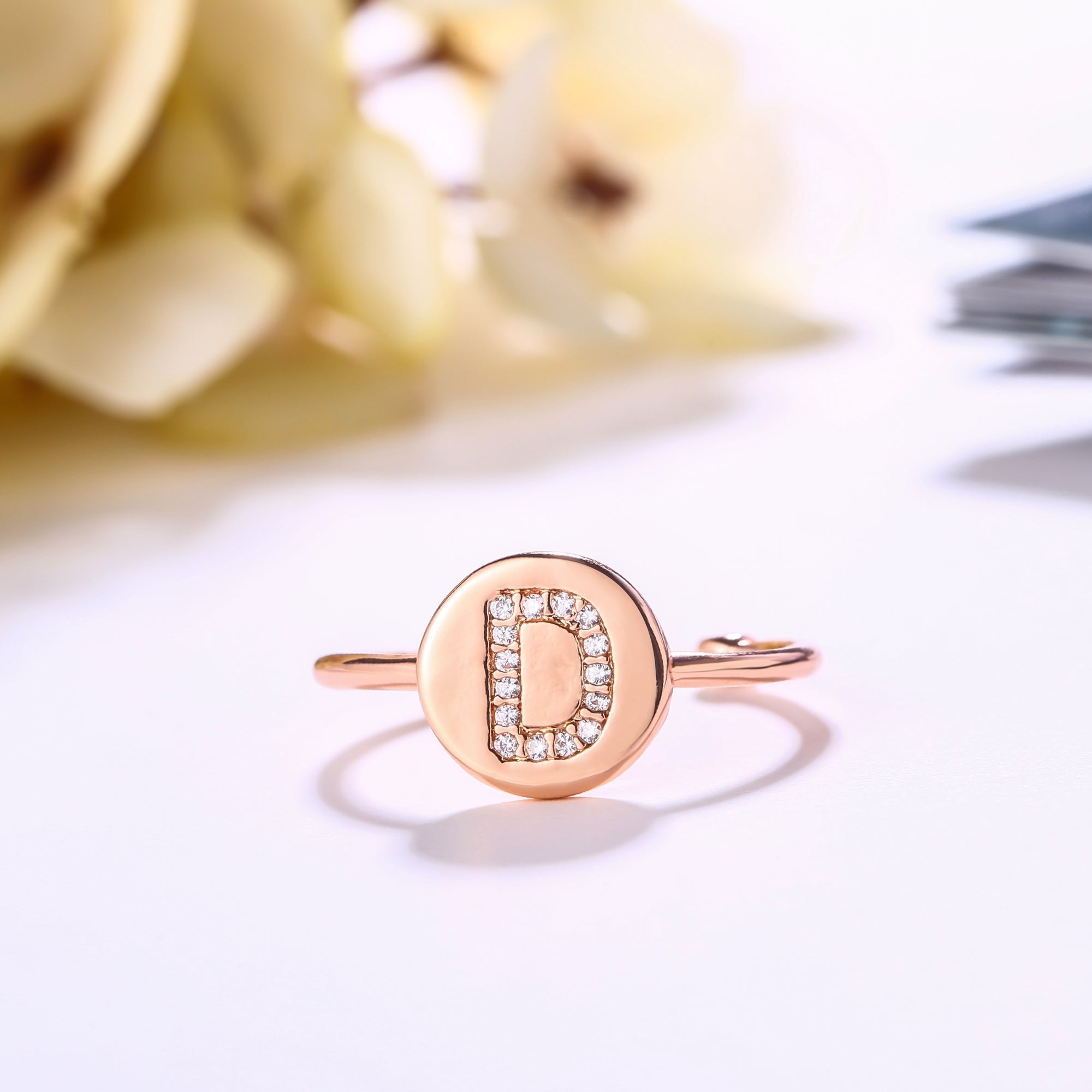 18K Rose Gold Plated Adjustable Monogram Ring