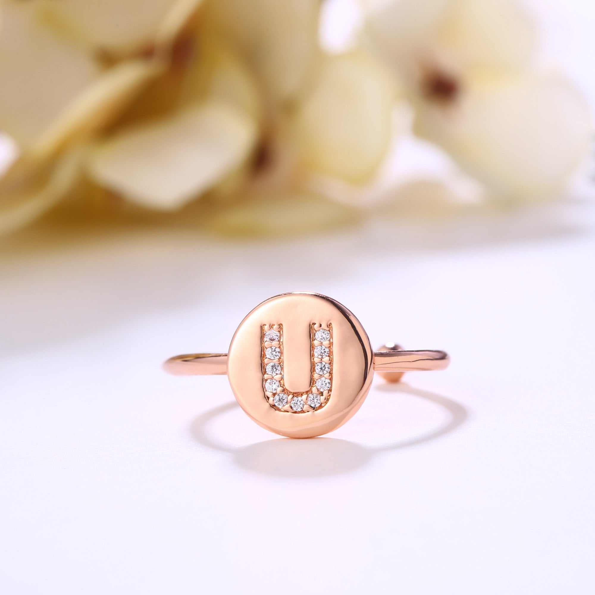 18K Rose Gold Plated Adjustable Monogram Ring